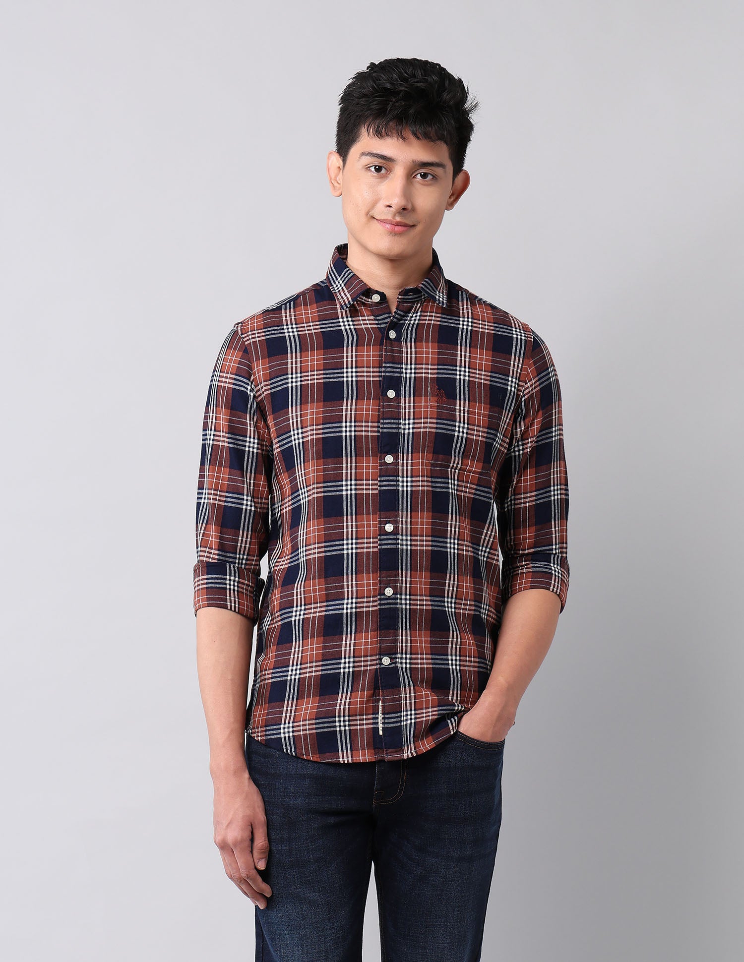 Plaid Checked Pure Cotton Shirt Indigo - U.S. Polo Assn. India | Large