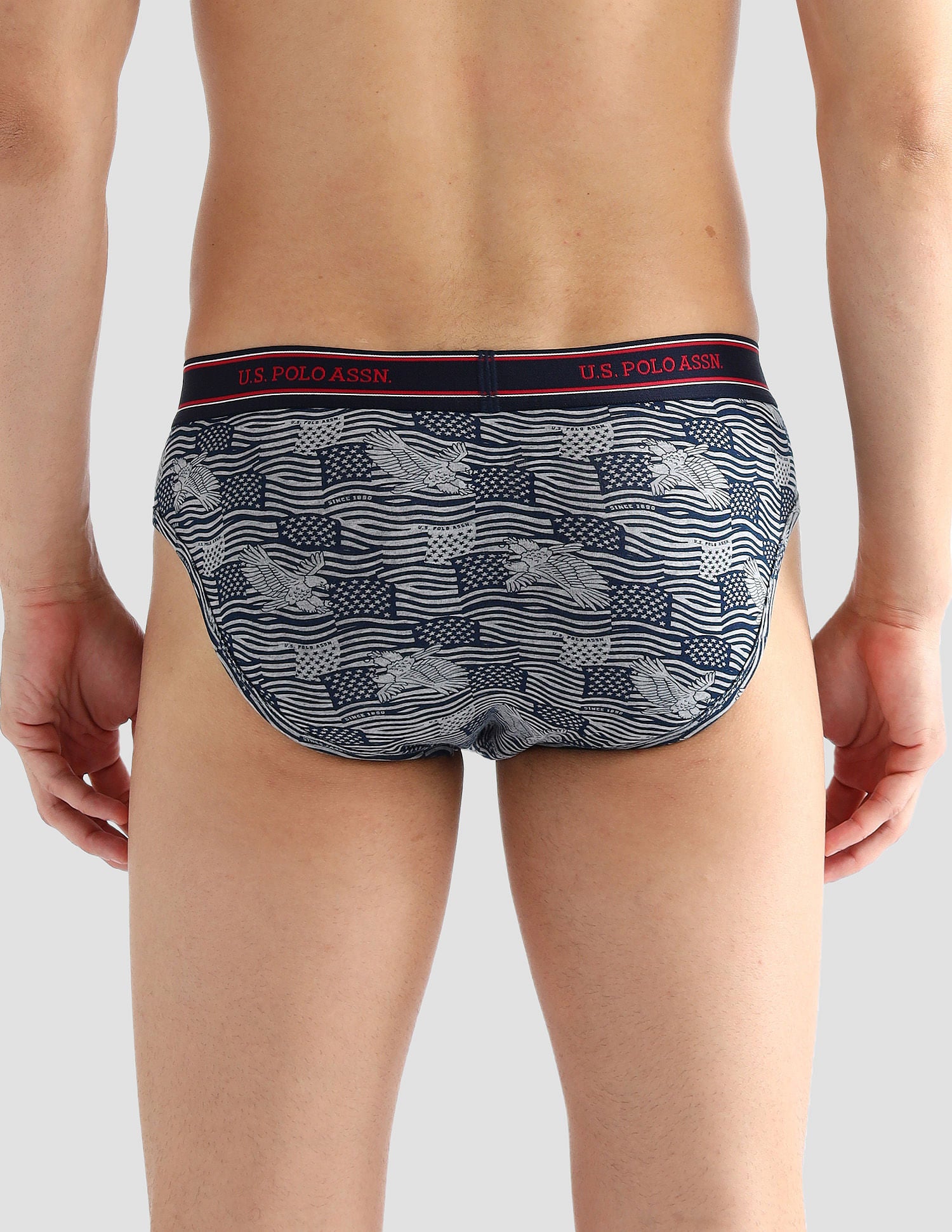 Elasticized Waist Printed I615 Briefs - Pack Of 2 Tile Blue and Grey Melange - U.S. POLO ASSN. | Large