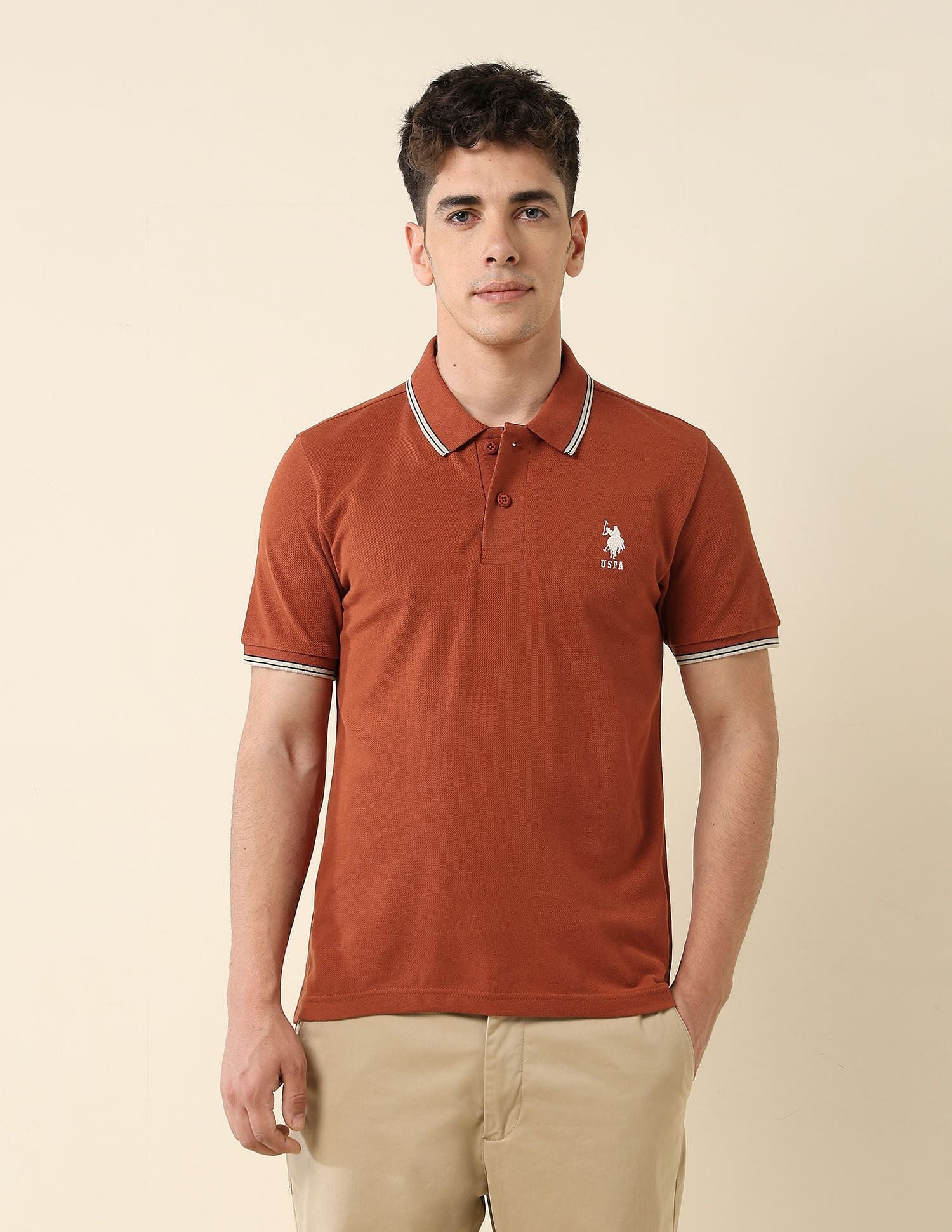 Solid Slim Fit Polo Shirt Rust - U.S. Polo Assn. India | Large