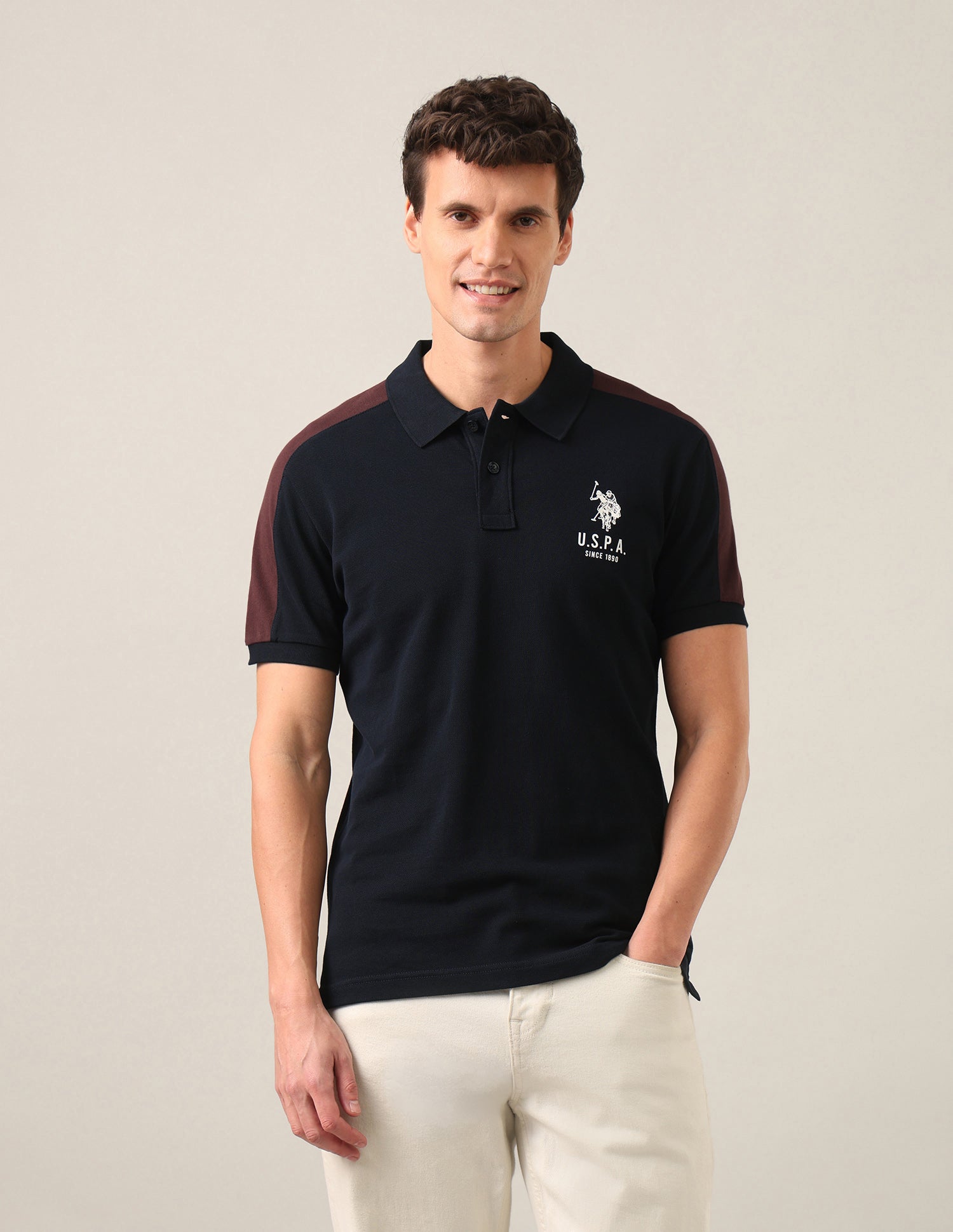 Solid Slim Fit Polo Shirt Navy - U.S. Polo Assn. India | Large