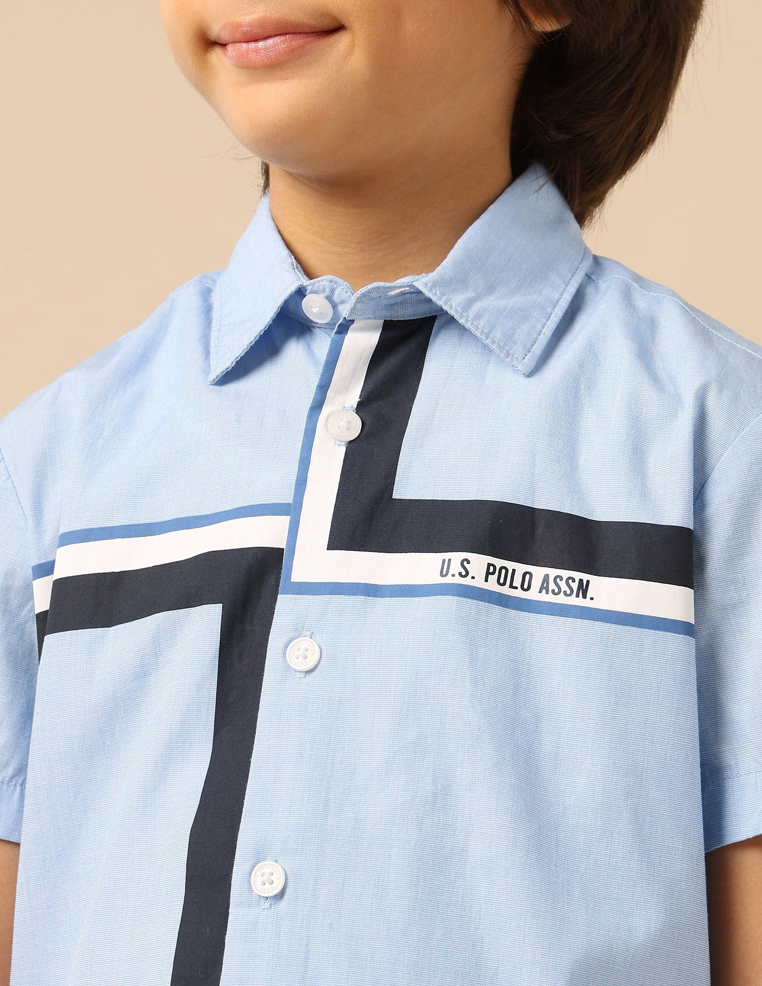 Boys Geometric Printed Twill Shirt Light Blue - U.S. POLO ASSN. | Large
