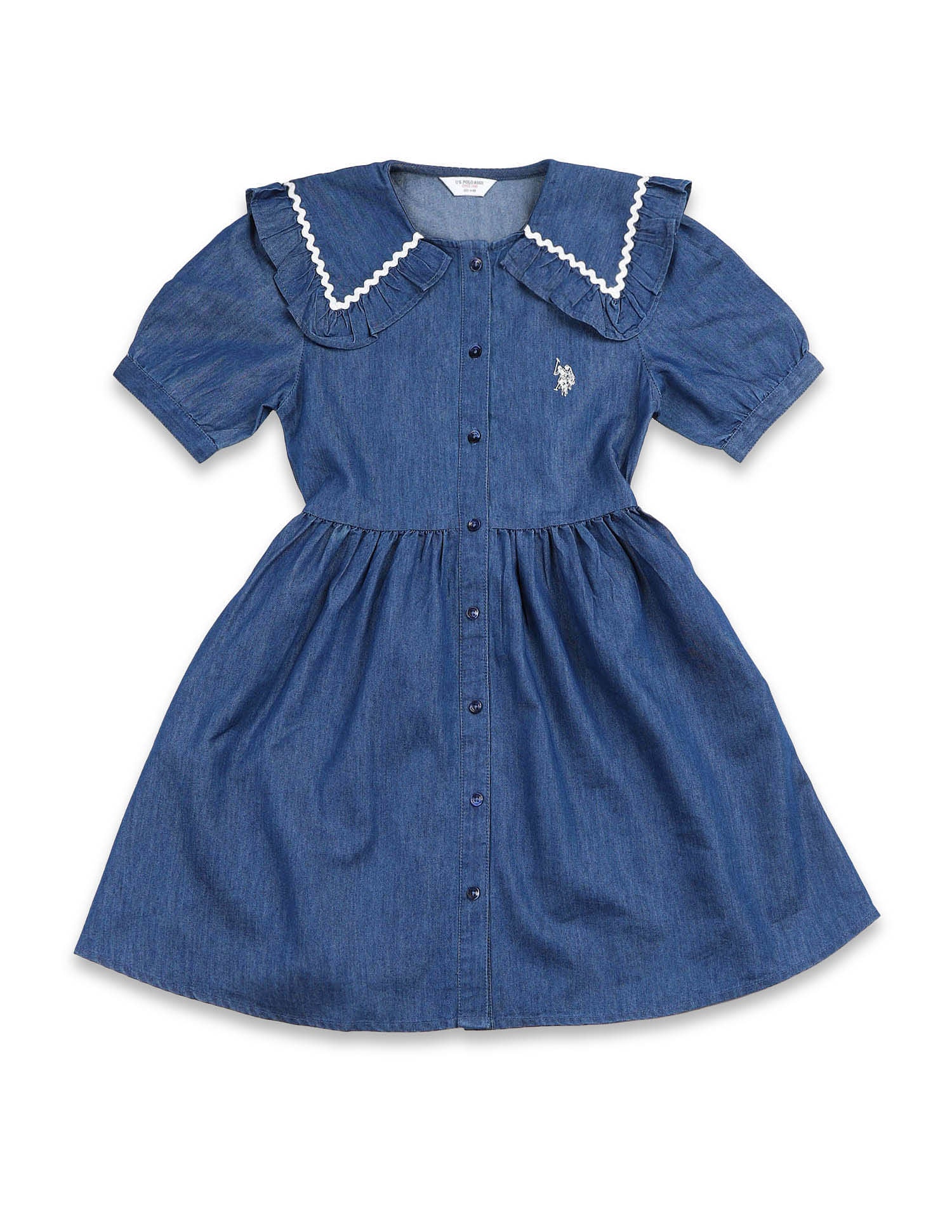 Girls Peter Pan Collar A-Line Dress Light Indigo - U.S. POLO ASSN. | Large