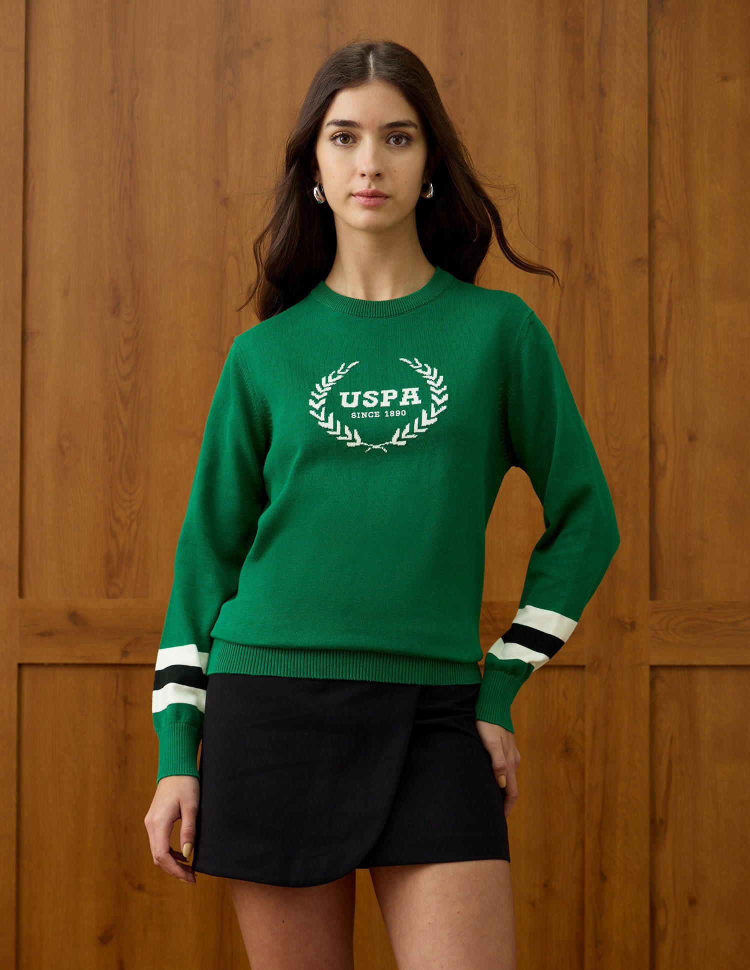 Brand Printed Relaxed Fit Sweater Green - U.S. POLO ASSN. | Large