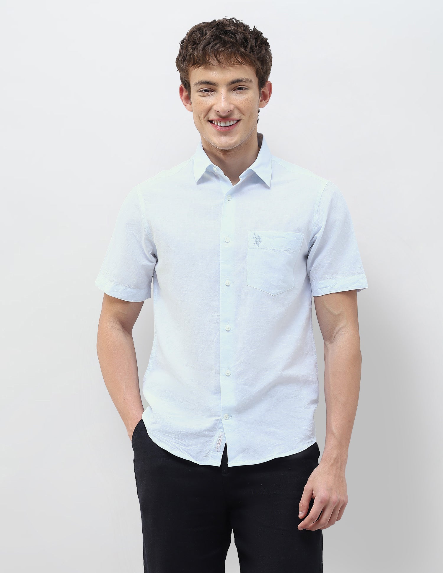 Solid Regular Fit Shirt Light Blue - U.S. Polo Assn. India | Large