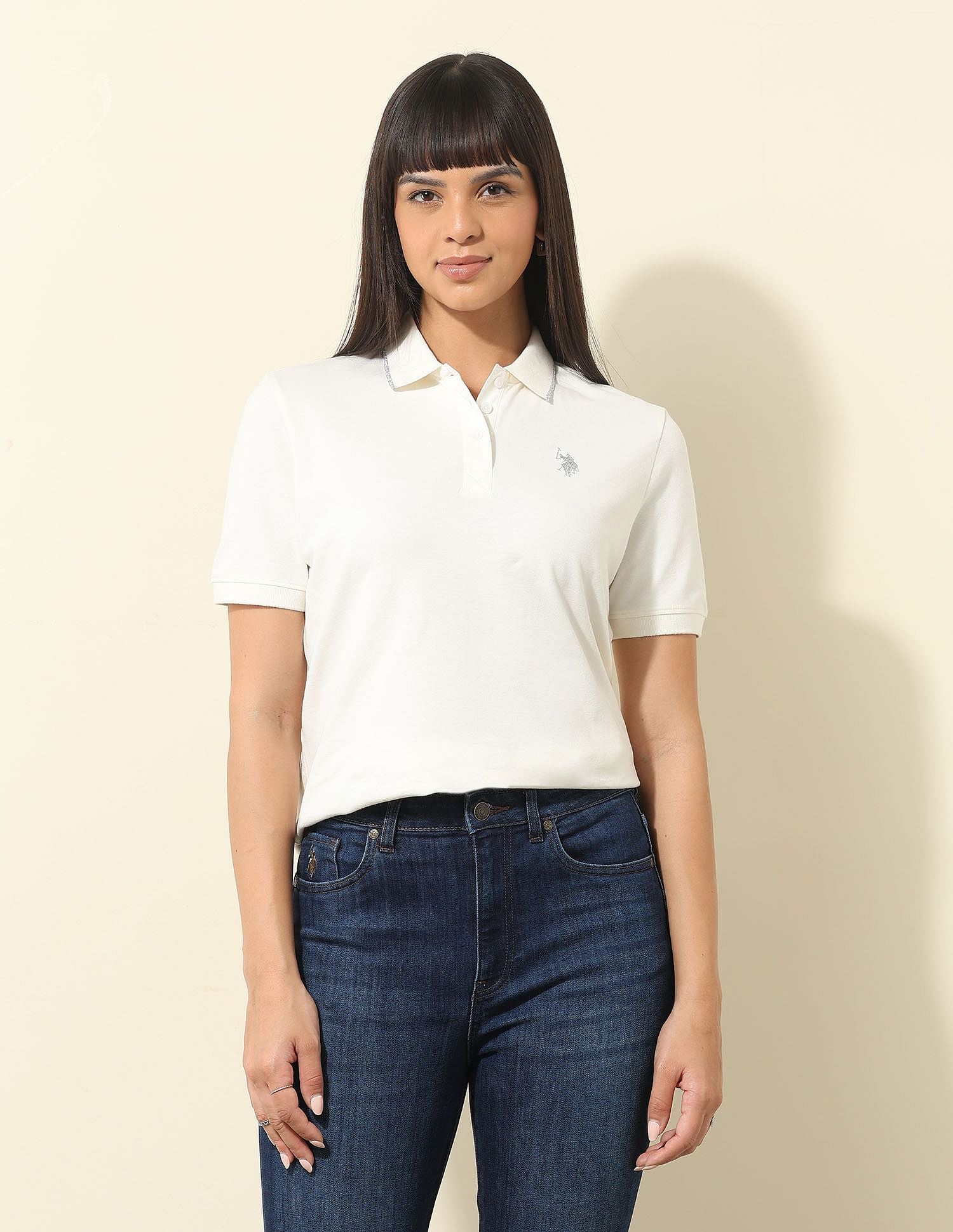 Boxy Fit Brand Printed Polo Shirt Off White - U.S. Polo Assn. India | Large
