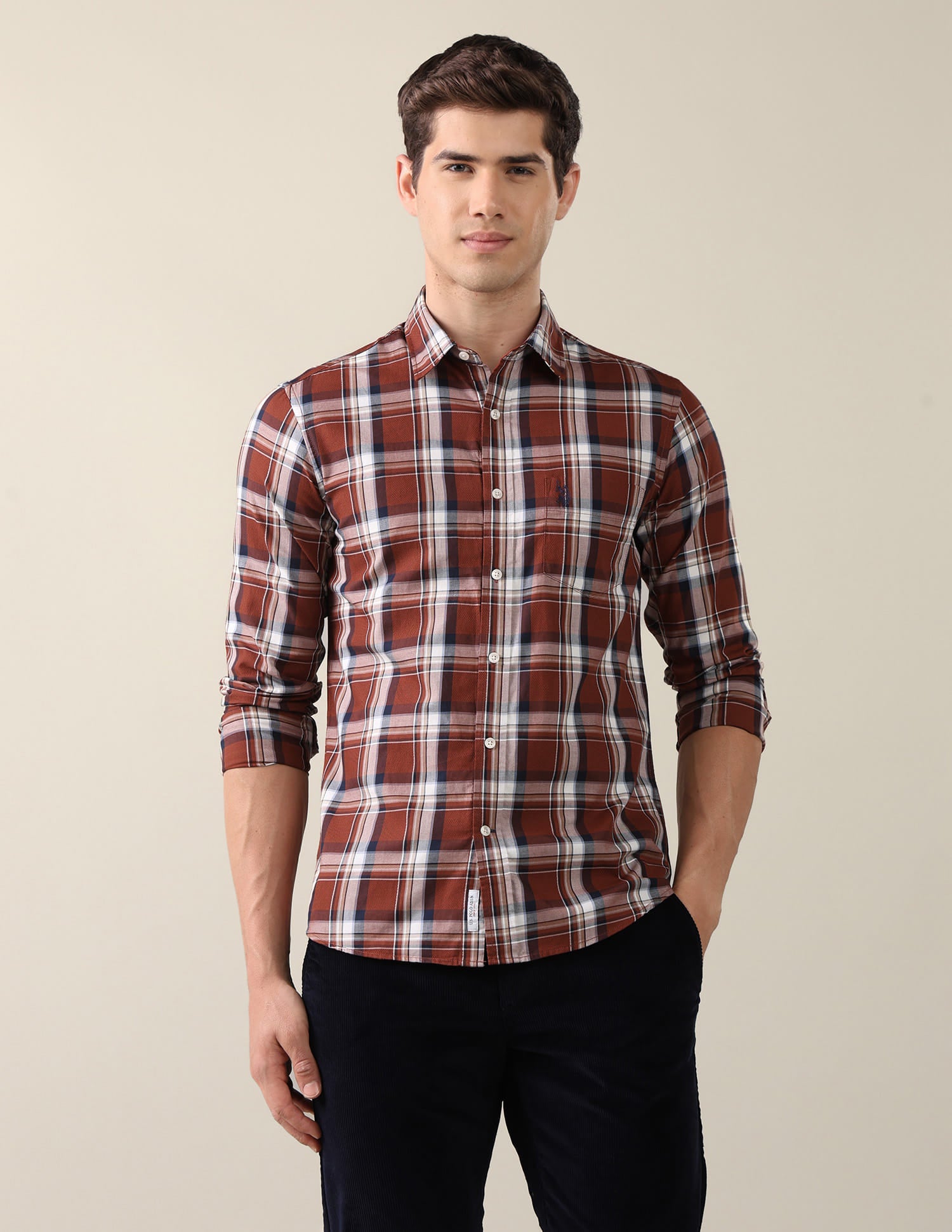 Twill Plaid Checked Shirt Brown - U.S. Polo Assn. India | Large