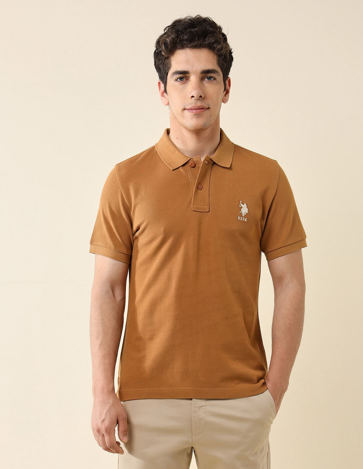 Pure Cotton Slim Fit Polo Shirt Brown - U.S. Polo Assn. India | Large