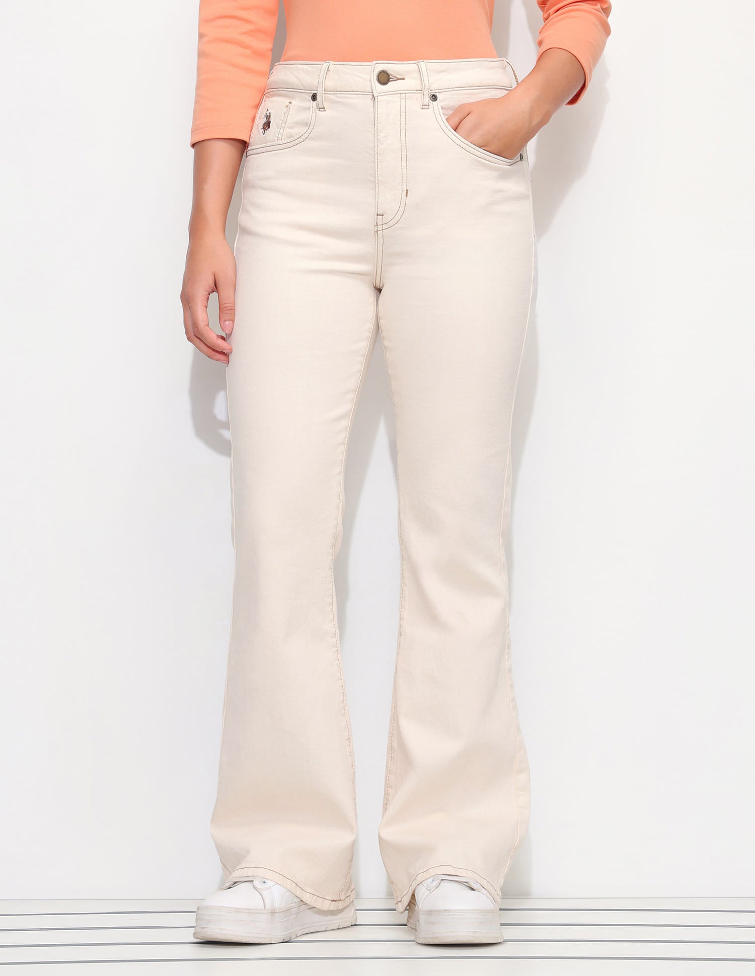 High Rise Flared Fit Jeans White - U.S. Polo Assn. India | Large