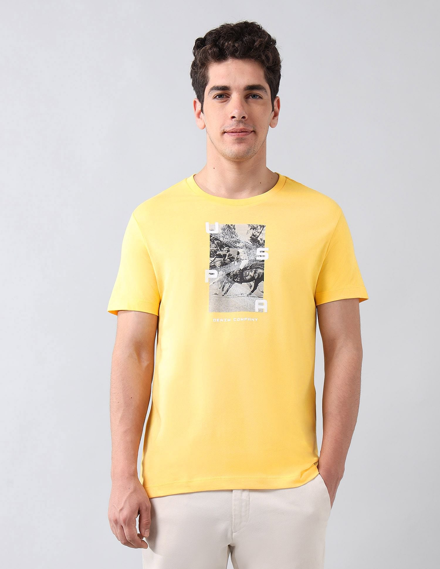 Muscle Fit Brand Printed T-Shirt Yellow - U.S. Polo Assn. India | Large