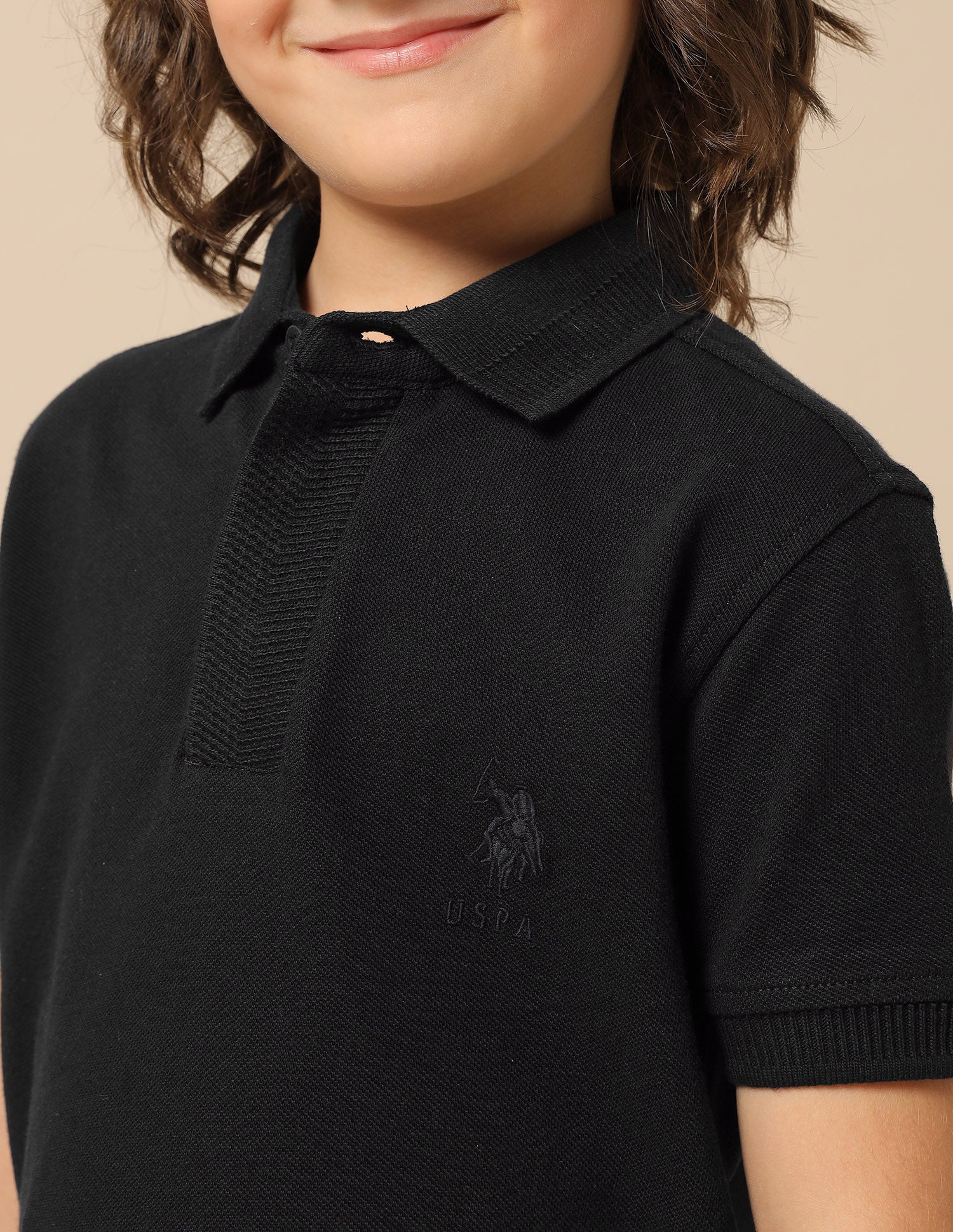 Boys Pure Cotton Solid Polo Shirt Black - U.S. POLO ASSN. | Large