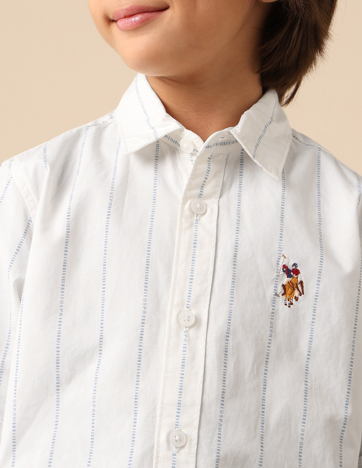 Boys Vertical Striped Regular Fit Shirt White - U.S. POLO ASSN. | Large
