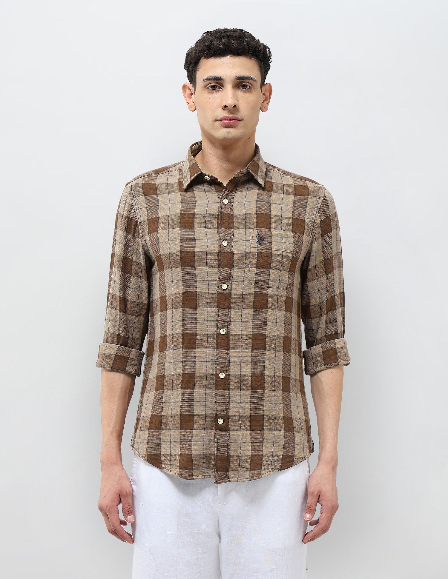 Tartan Checked Regular Fit Shirt Medium Brown - U.S. Polo Assn. India | Large