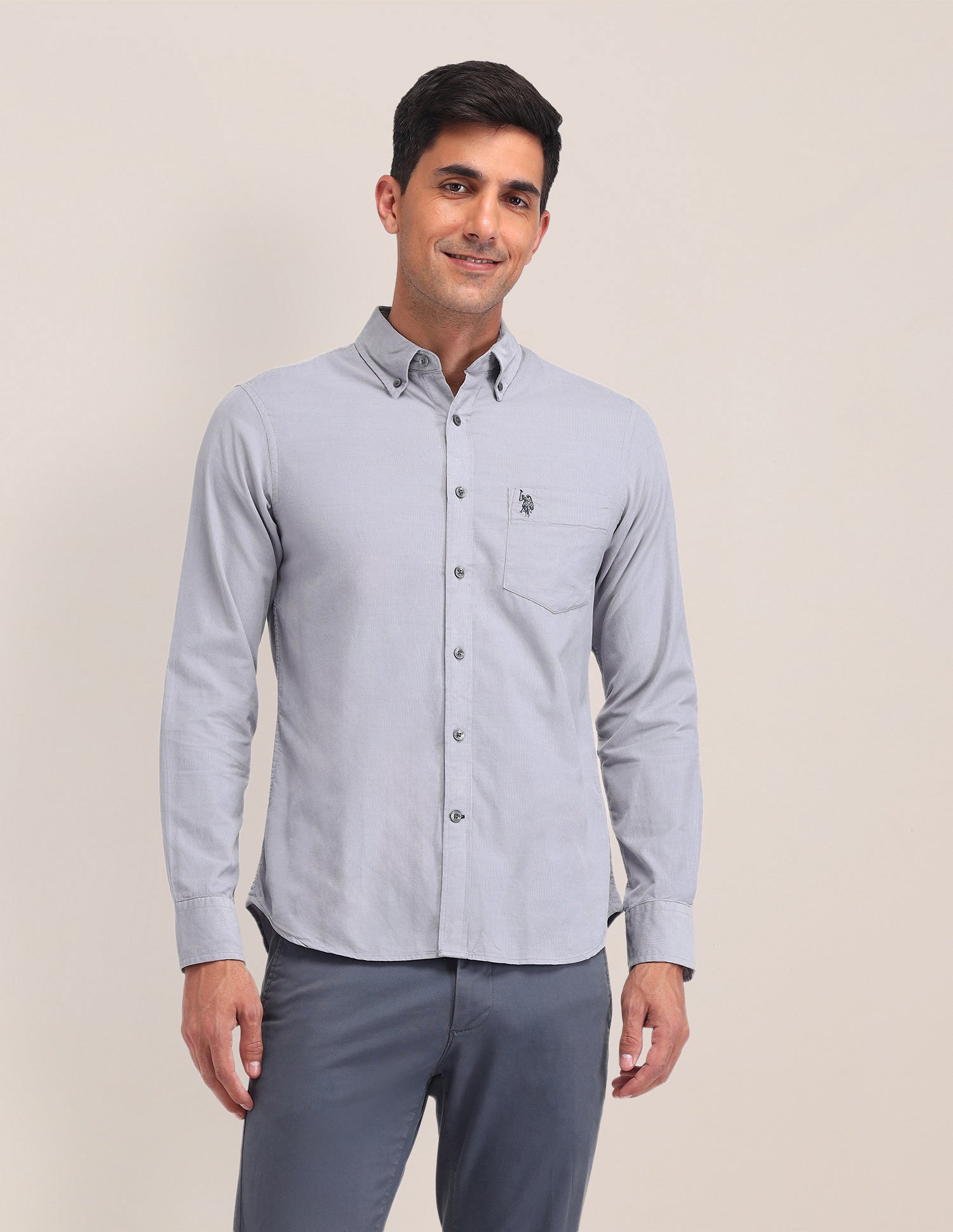 Solid Tailored Fit Shirt Grey - U.S. Polo Assn. India | Large
