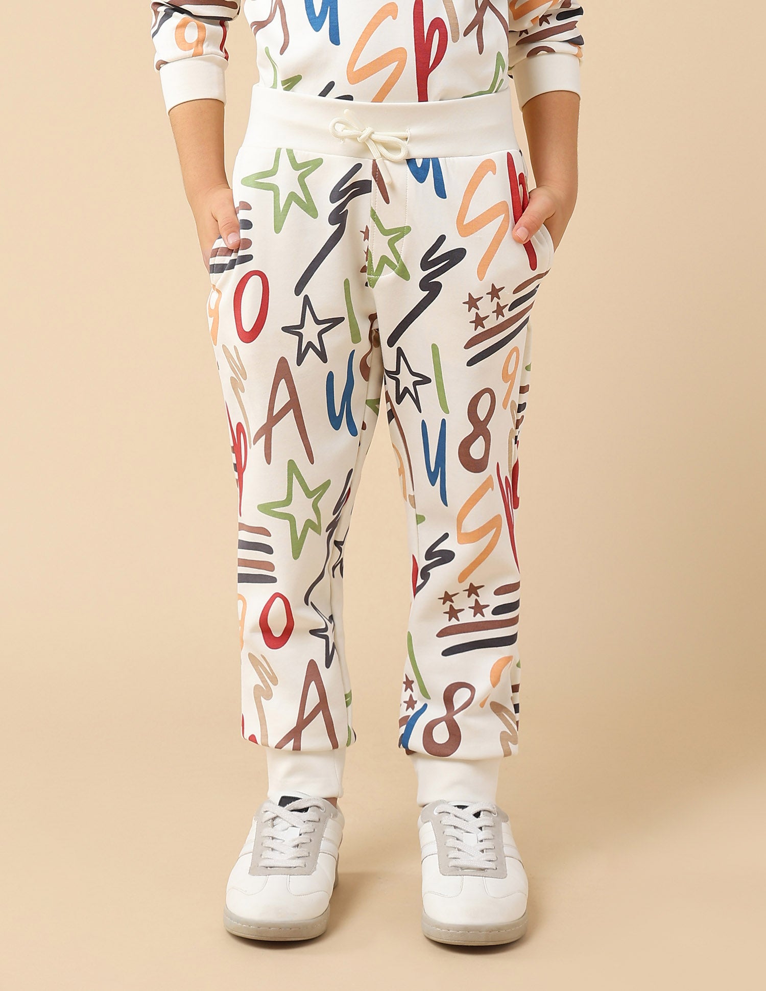 Boys All-Over Printed Regular Fit Joggers Off White - U.S. POLO ASSN. | Large