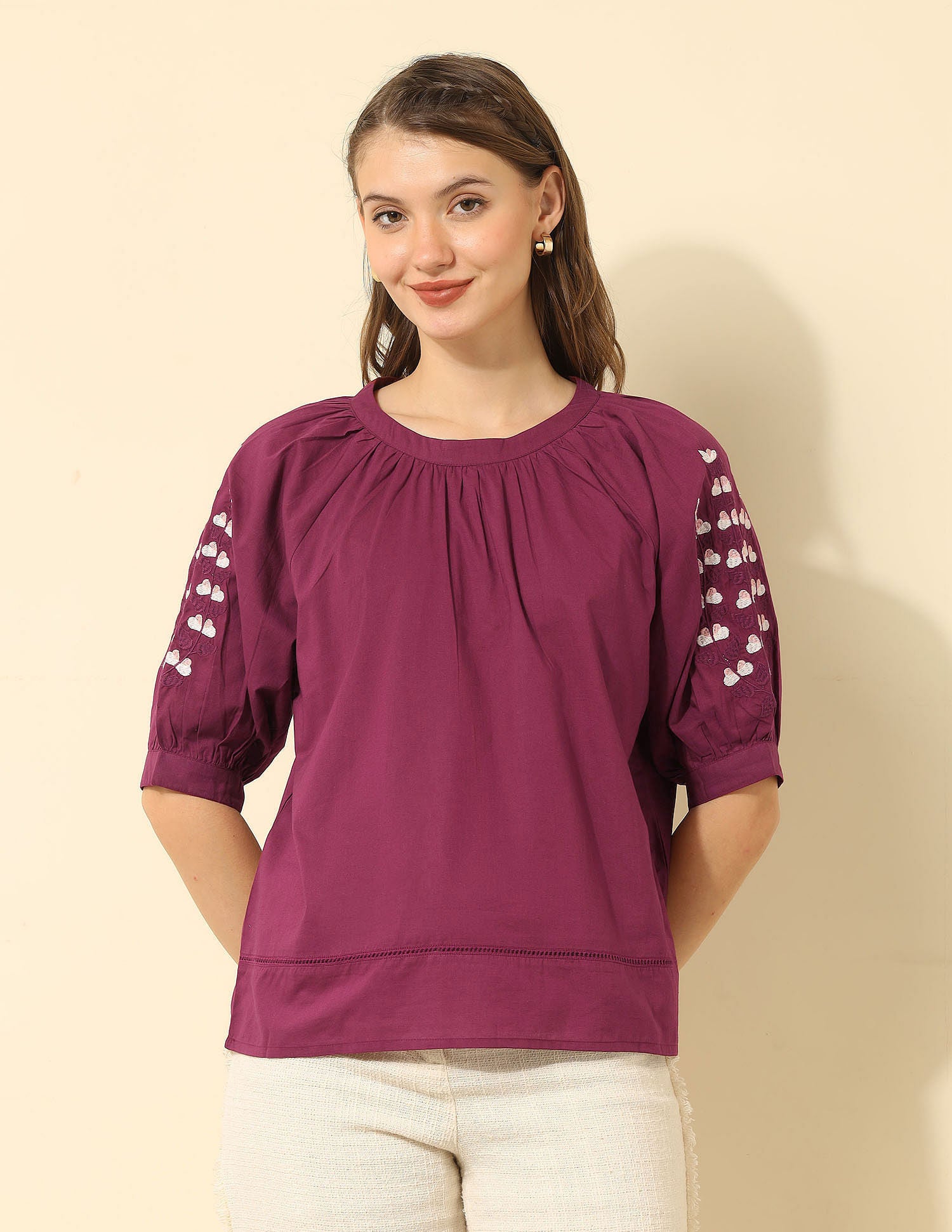 Top With Sleeve Embroidery Wine - U.S. POLO ASSN. | Large