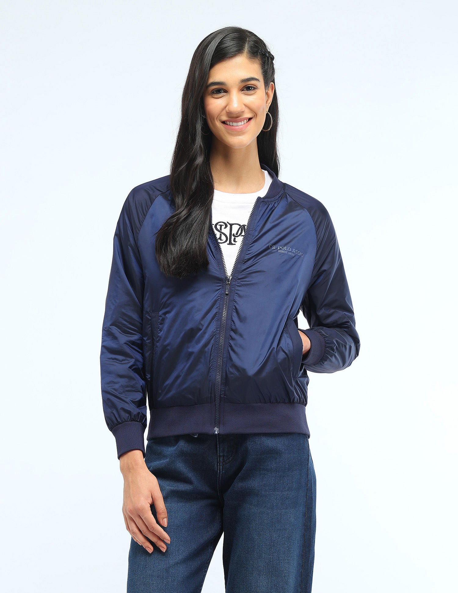 Metallic Regular Fit Bomber Jacket Navy - U.S. POLO ASSN. | Large