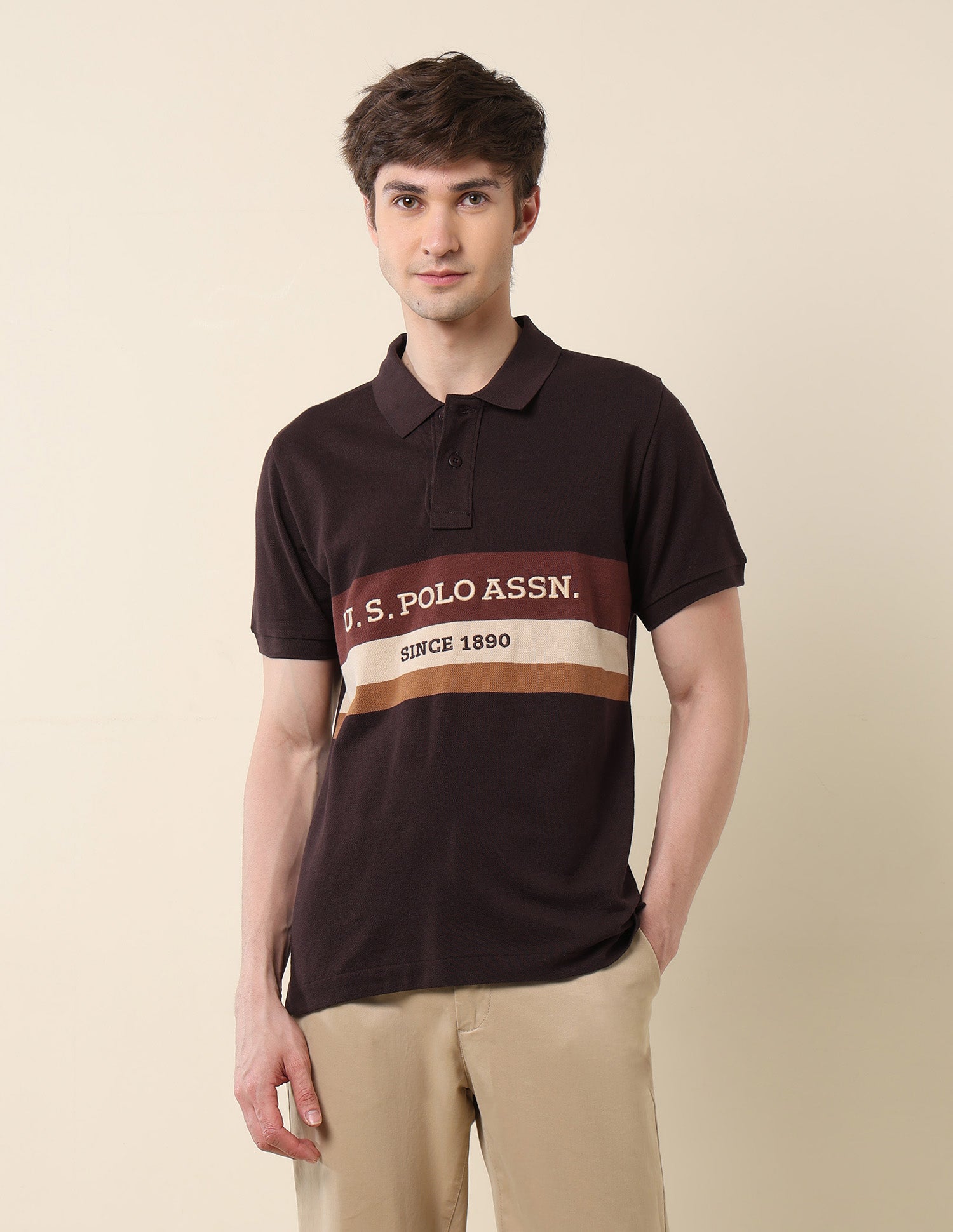 Brand Embroidered Classic Polo Shirt Dark Brown - U.S. Polo Assn. India | Large
