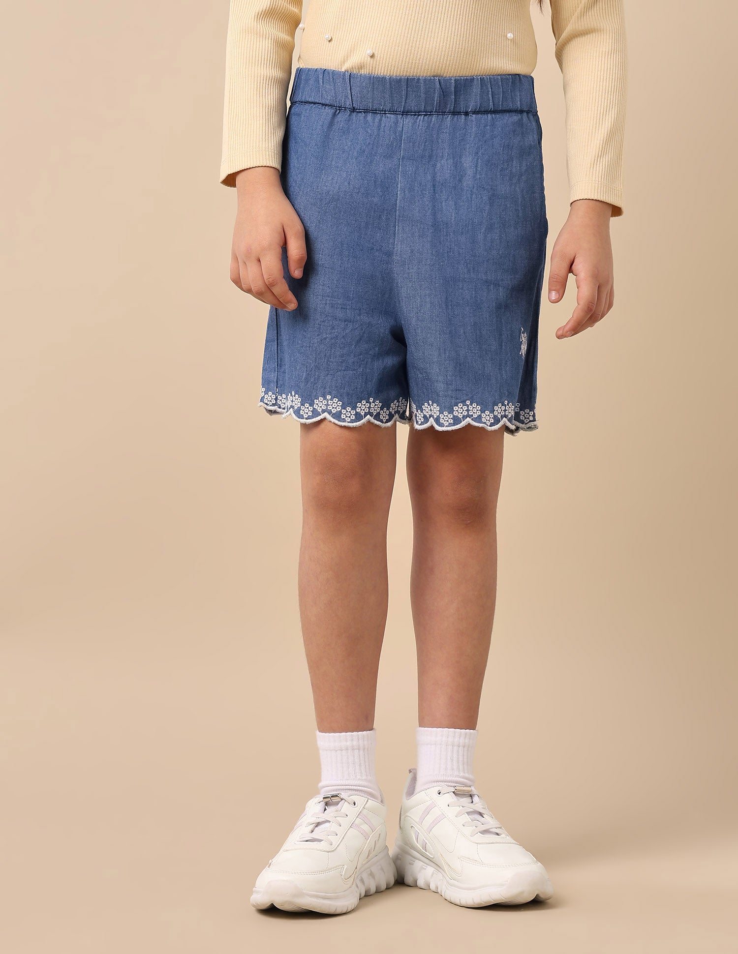 Girls Embroidered Denim Shorts Blue - U.S. Polo Assn. India | Large