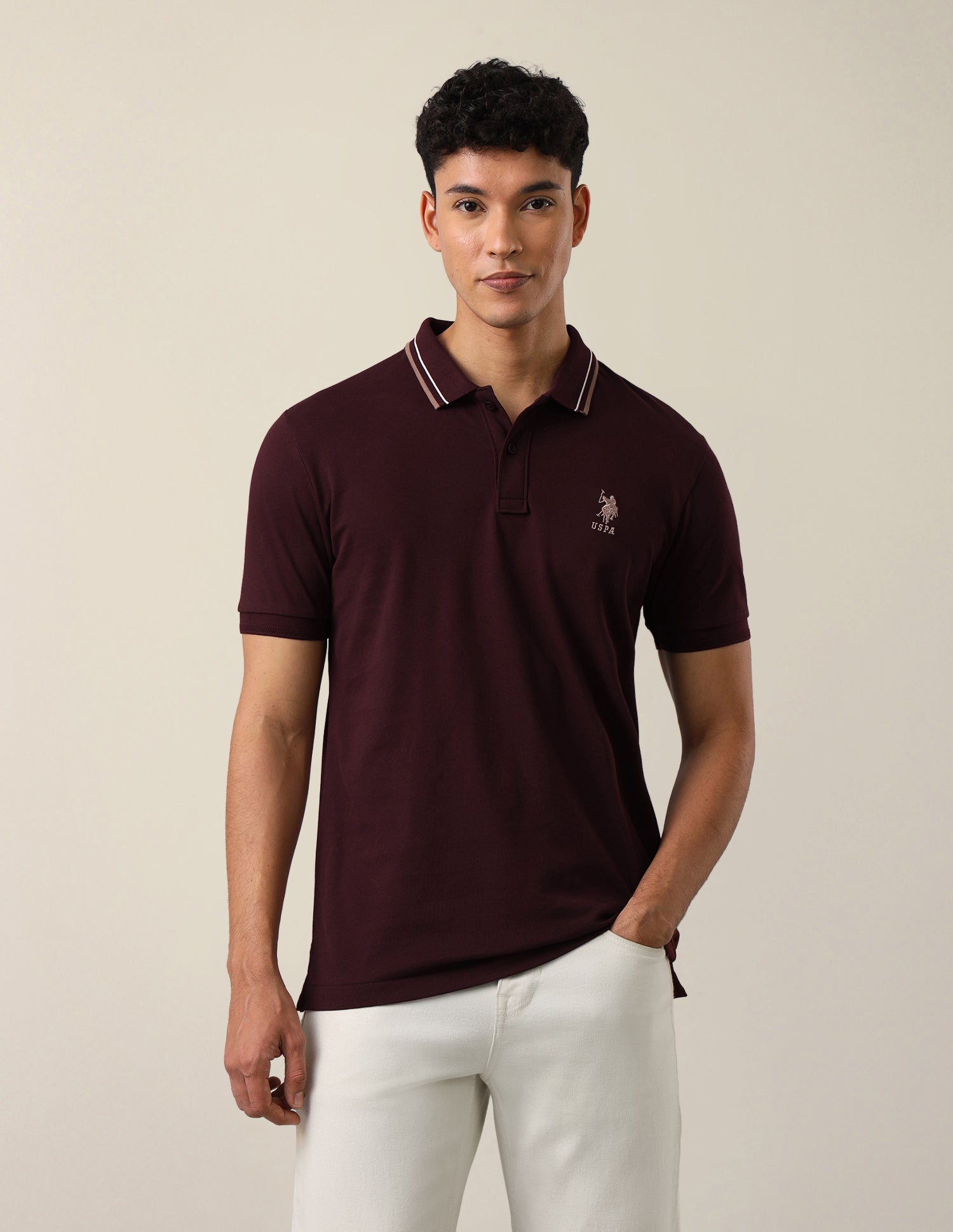 Brand Embroidered Slim Fit Polo Shirt Wine - U.S. Polo Assn. India | Large