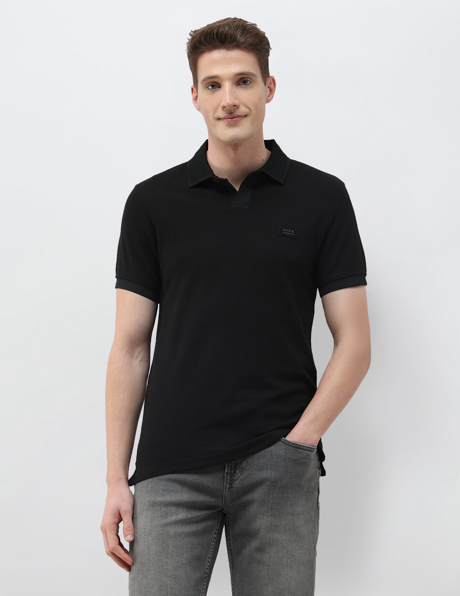 Textured Black & Gold Slim Fit Polo Shirt Black - U.S. Polo Assn. India | Large