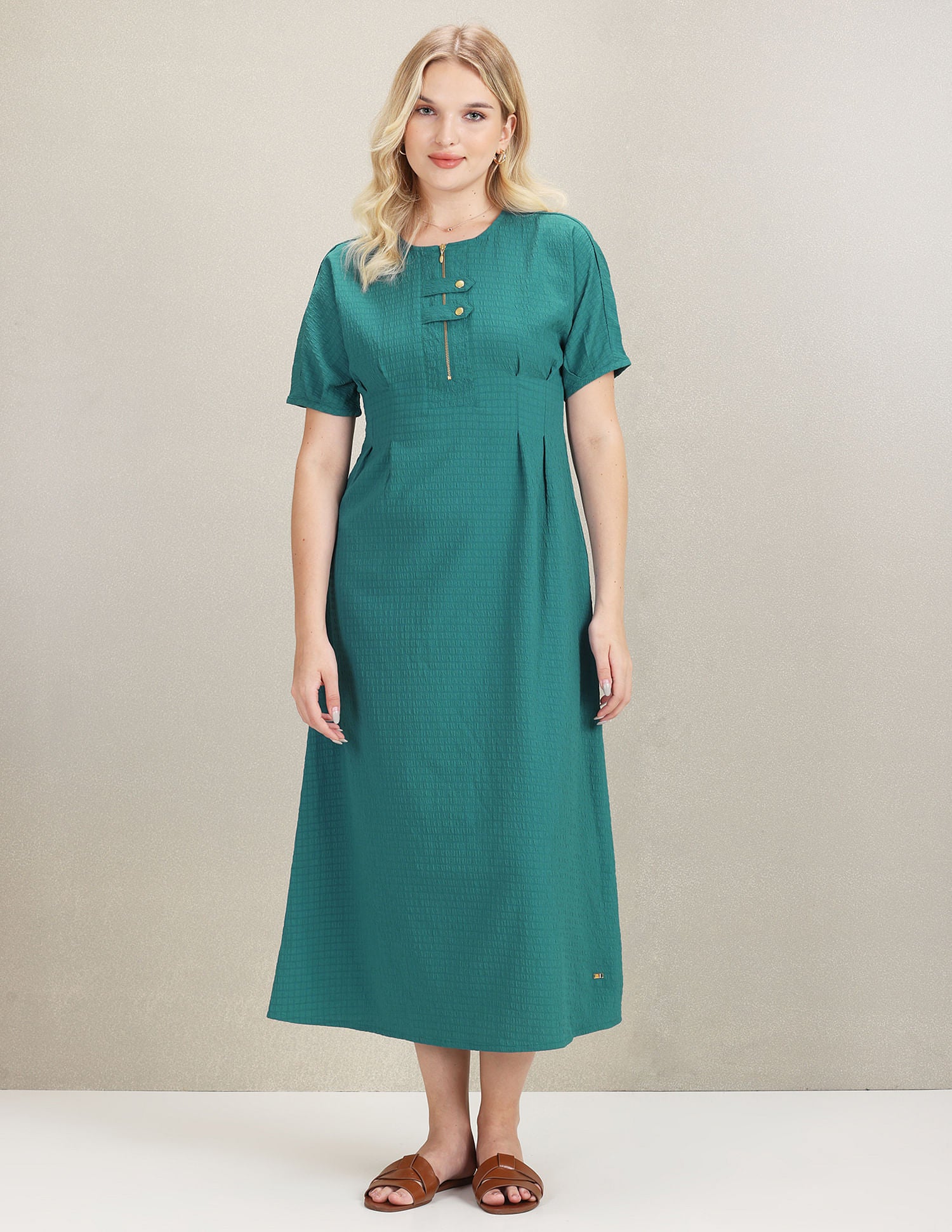 Textured Fit And Flare Midi Dress Teal - U.S. Polo Assn. India | Large
