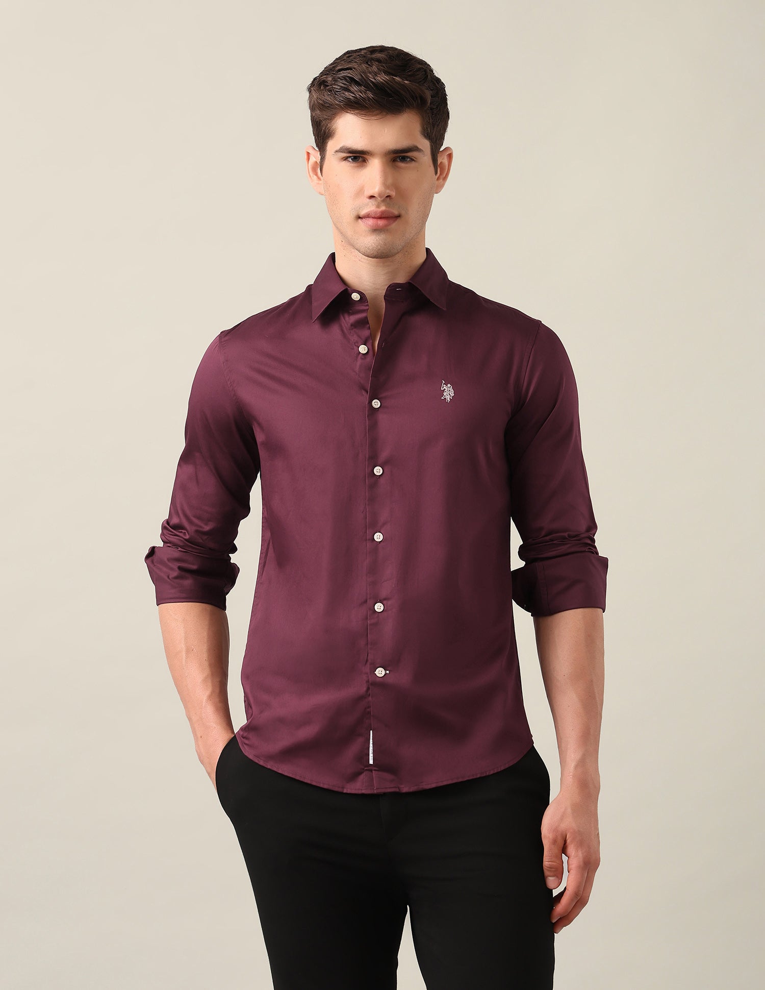 Satin Tailored Fit Shirt Burgundy - U.S. Polo Assn. India | Large