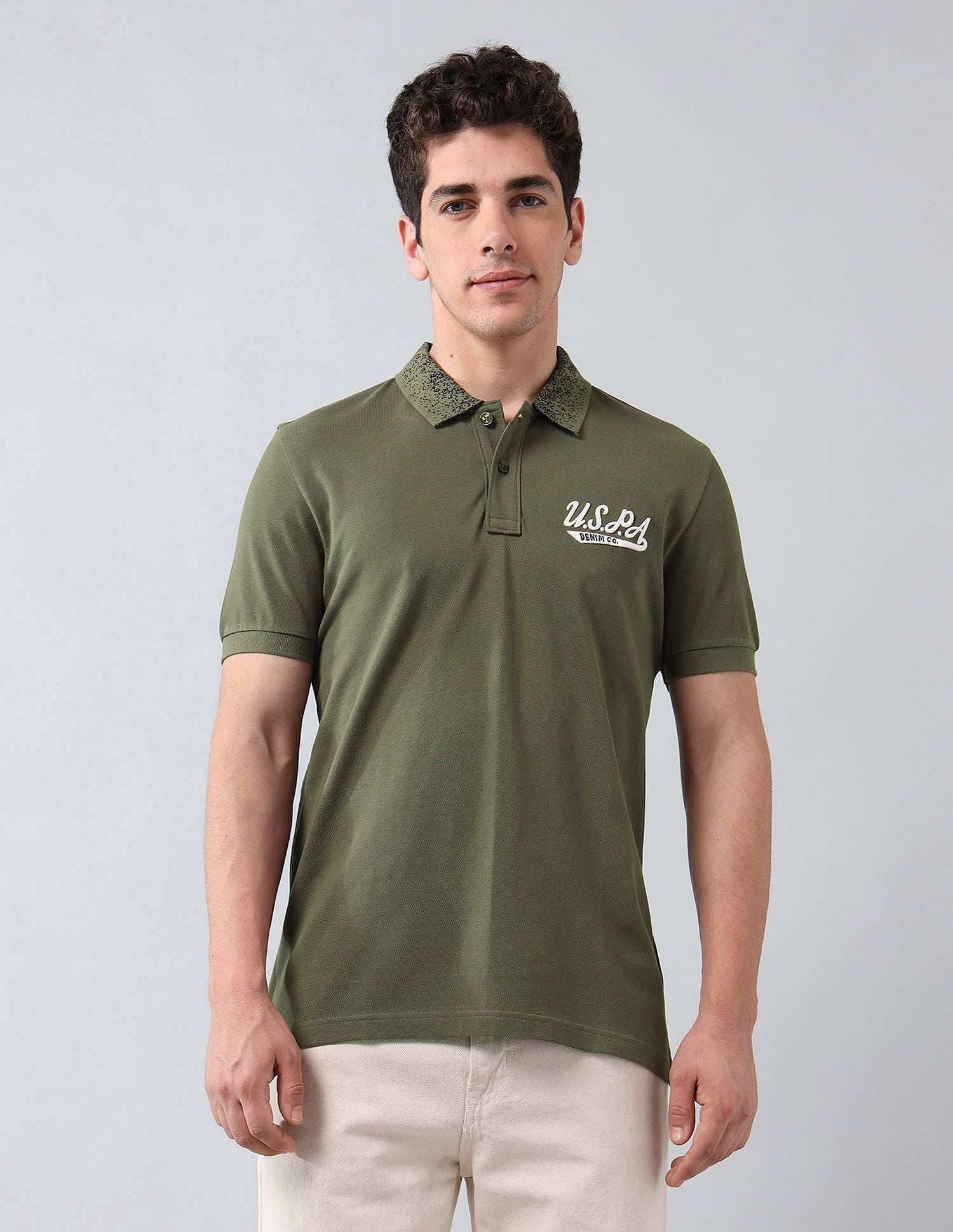 Muscle Fit Pure Cotton Polo Shirt Light Olive - U.S. Polo Assn. India | Large