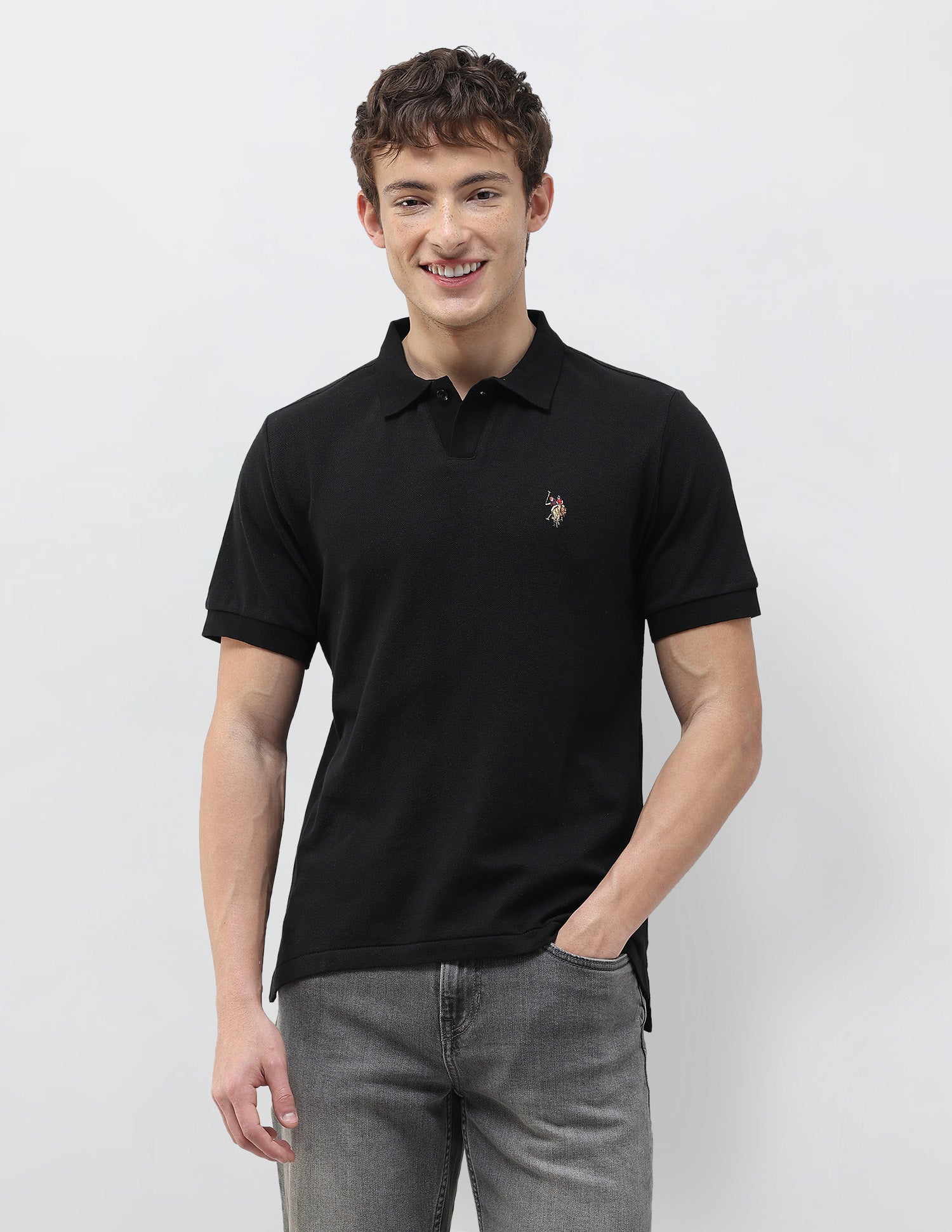 Solid Slim Fit Polo Shirt Black - U.S. Polo Assn. India | Large