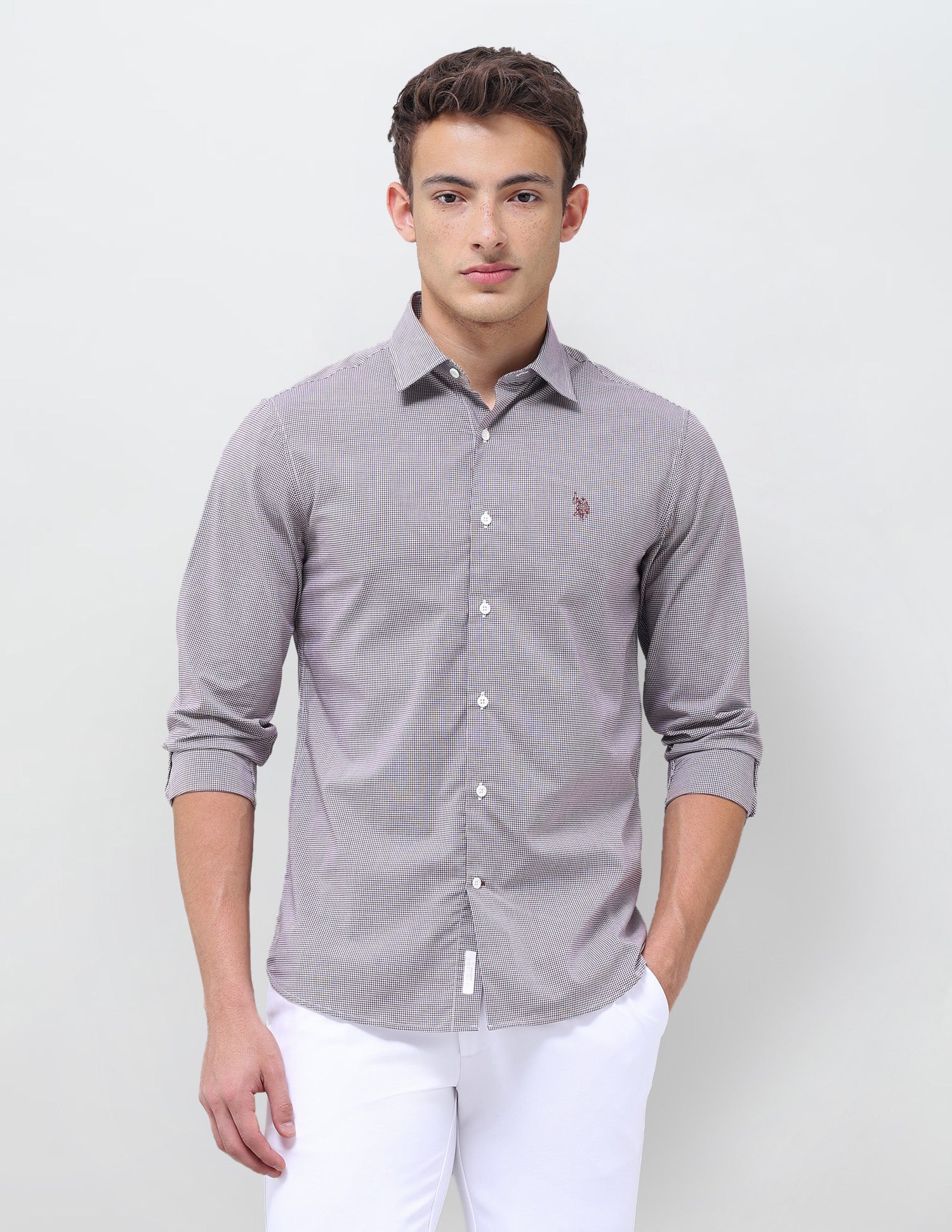 Micro Checked Regular Fit Shirt Burgundy - U.S. Polo Assn. India | Large