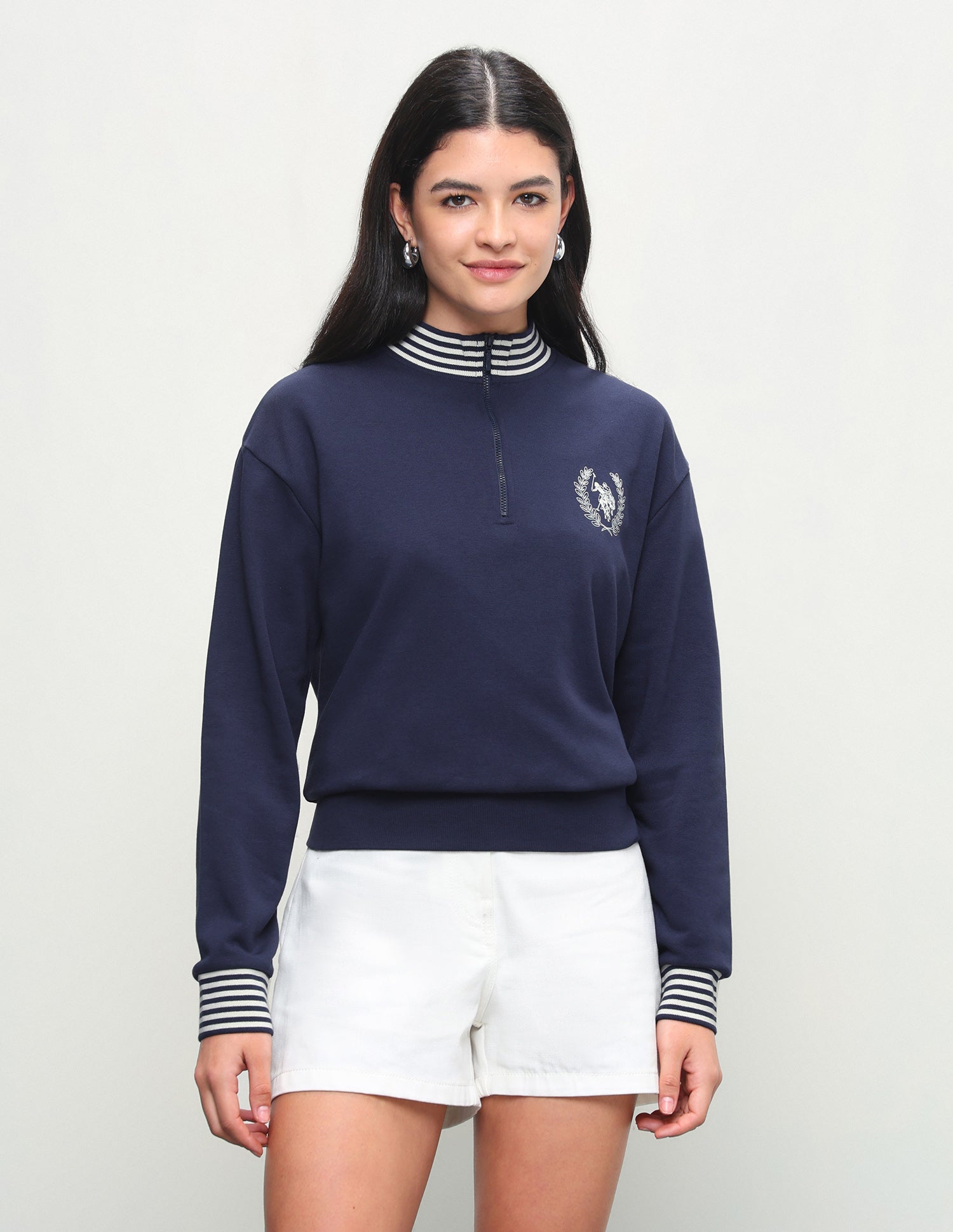 Solid Regular Fit Zipper Sweatshirt Navy - U.S. Polo Assn. India | Large