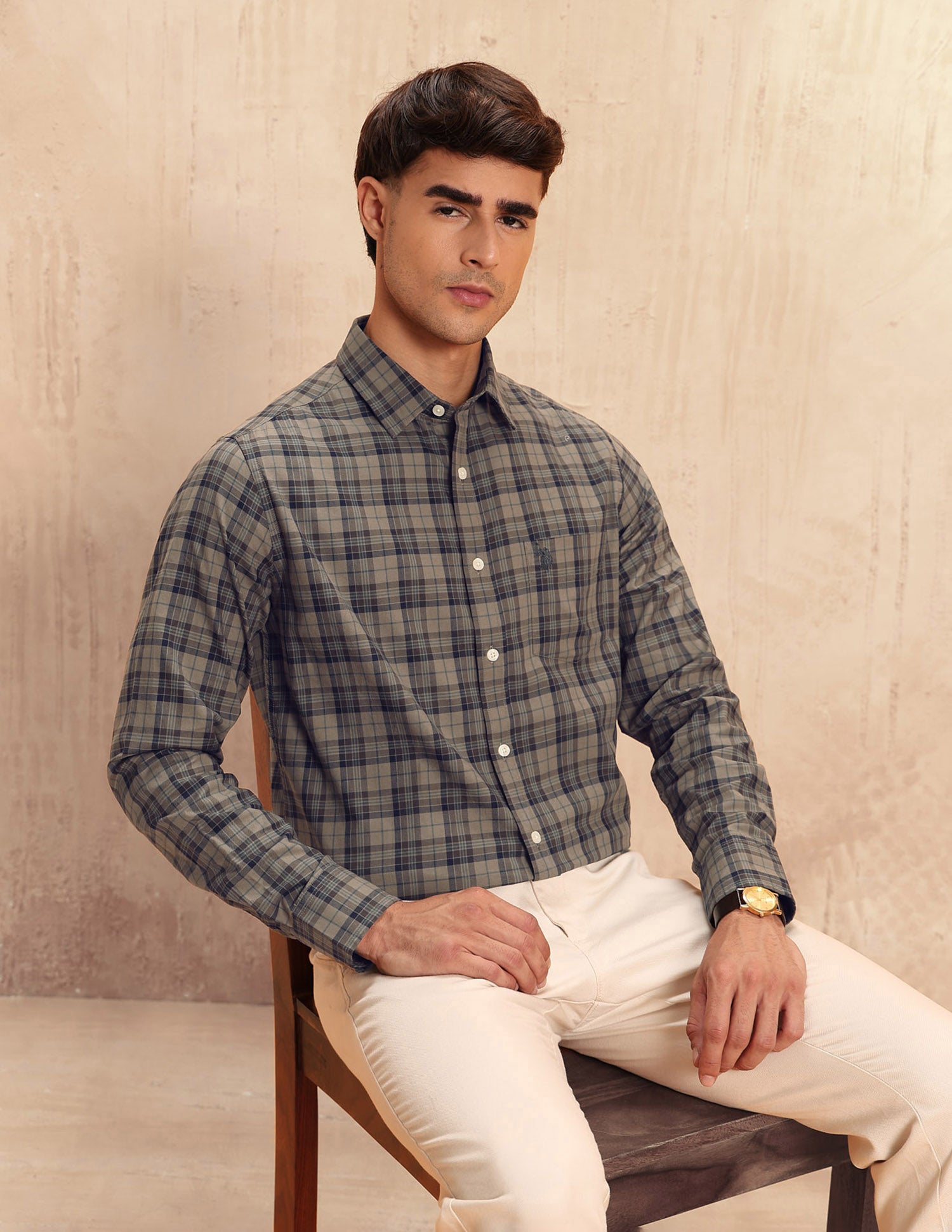 Tailored Fit Plaid Checked Shirt Brown - U.S. POLO ASSN. | Large