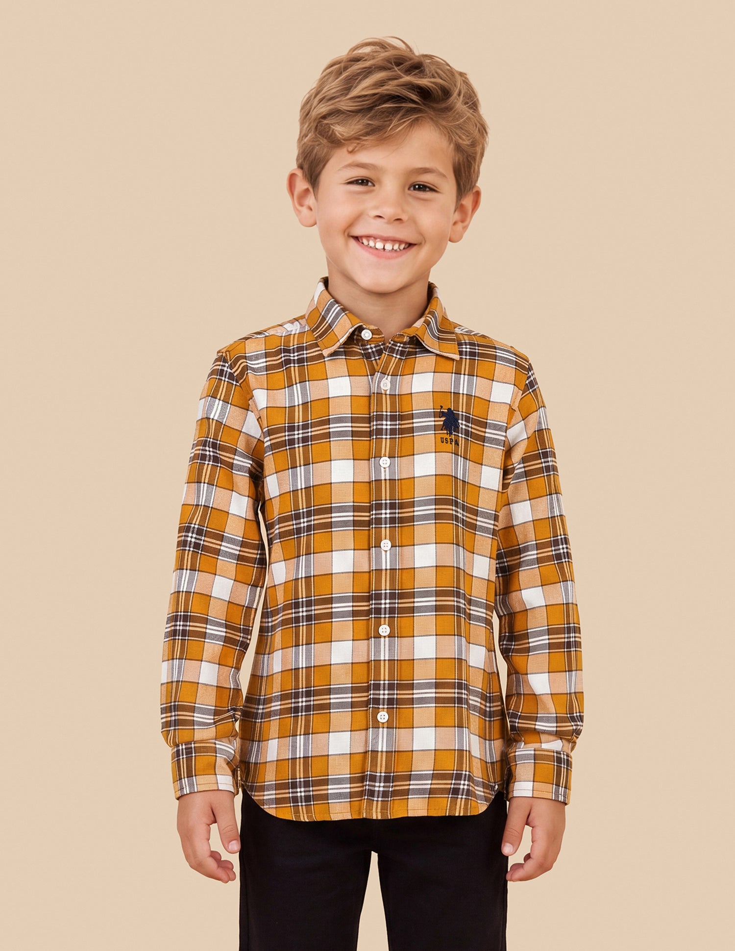 Plaid Checked Twill Shirt Mustard - U.S. Polo Assn. India | Large