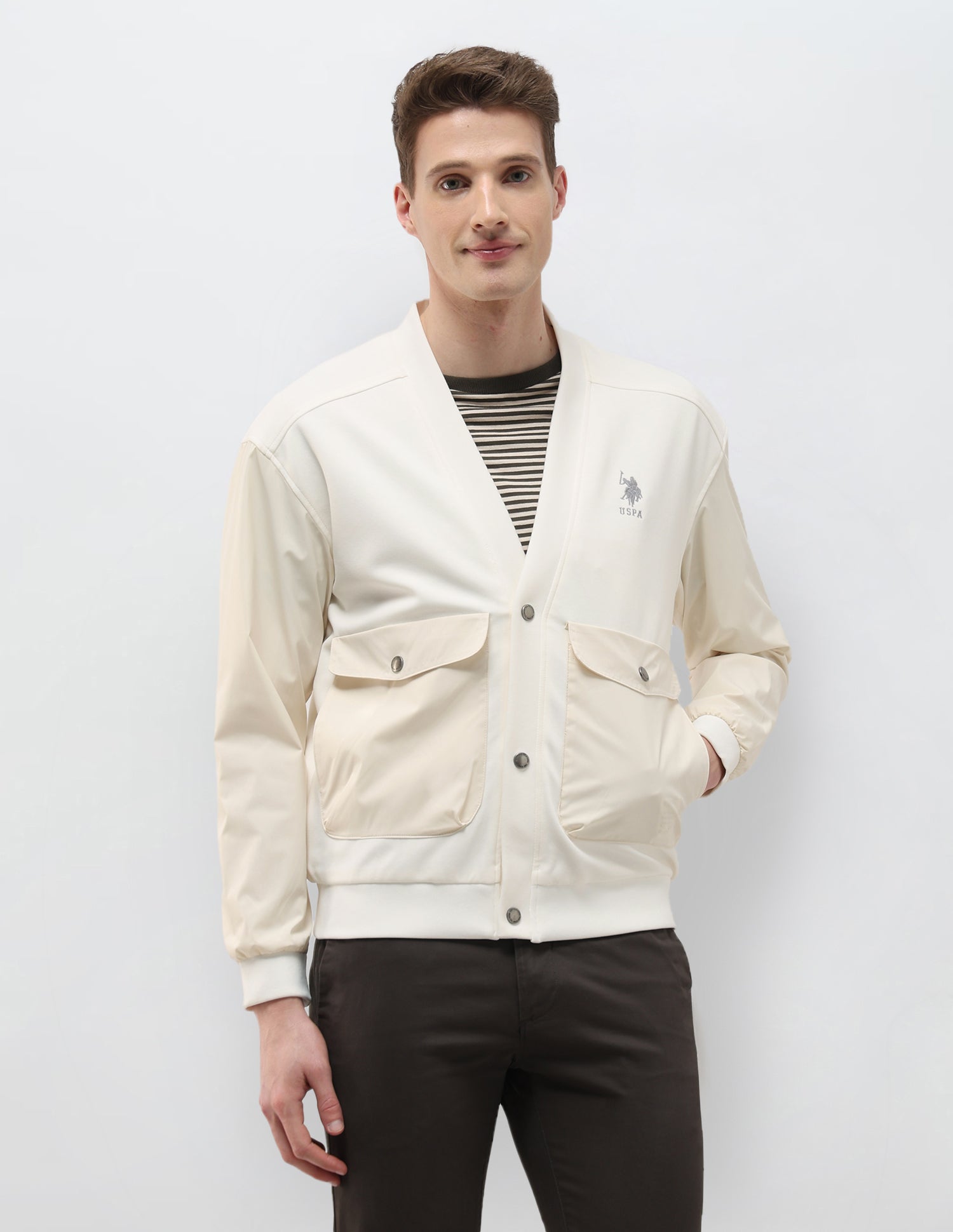 Solid Regular Fit Jacket Ivory - U.S. Polo Assn. India | Large