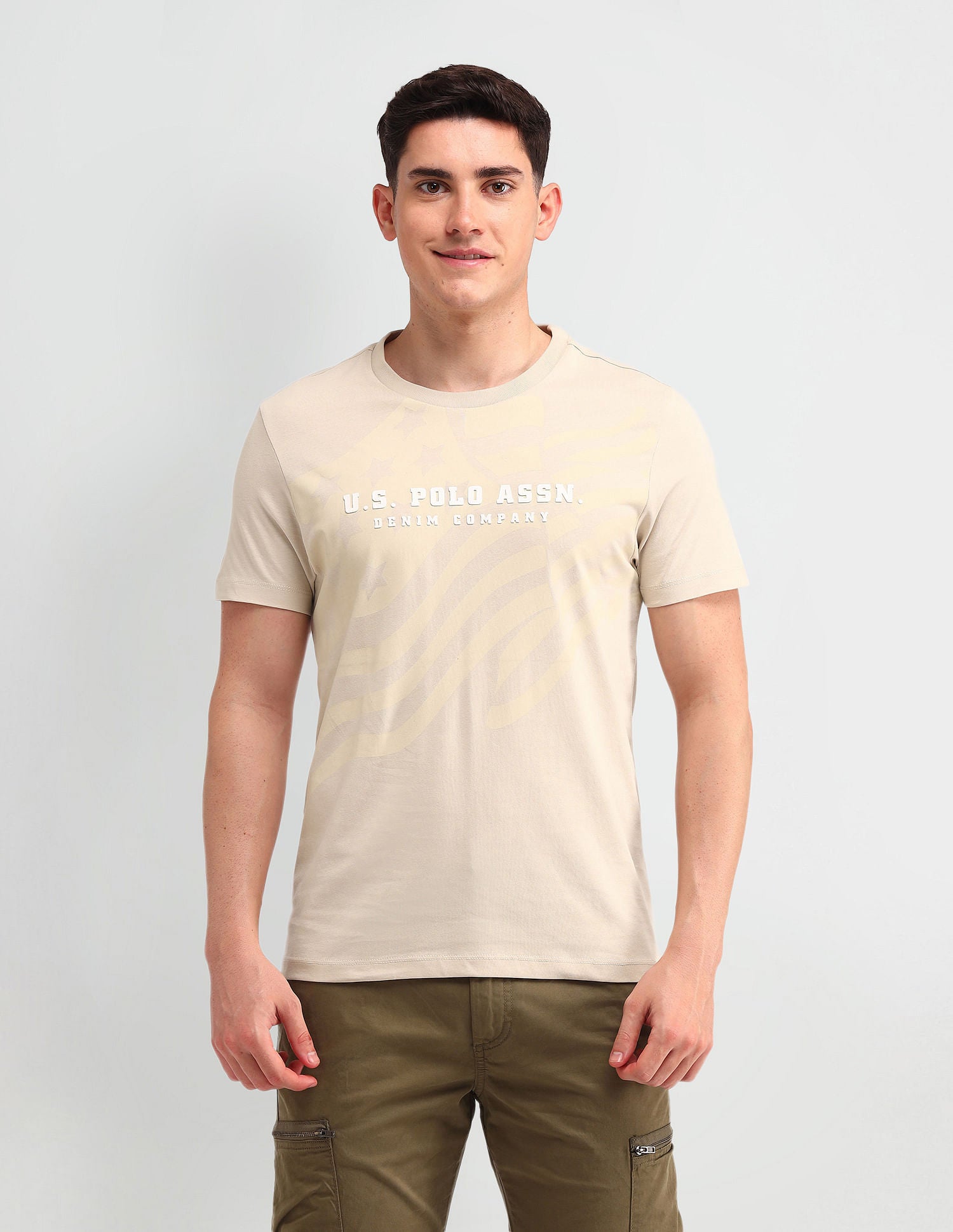 Americana Muscle Fit Brand T-Shirt Beige - U.S. POLO ASSN. | Large