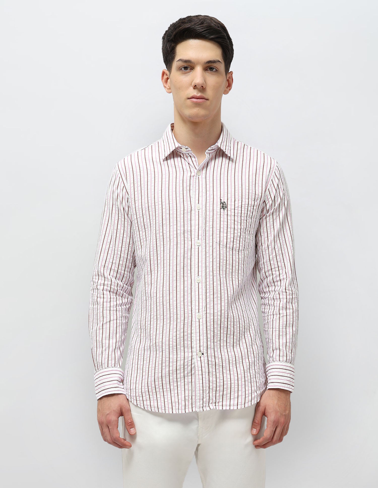 Vertical Striped Seersucker Shirt Pink - U.S. POLO ASSN. | Large