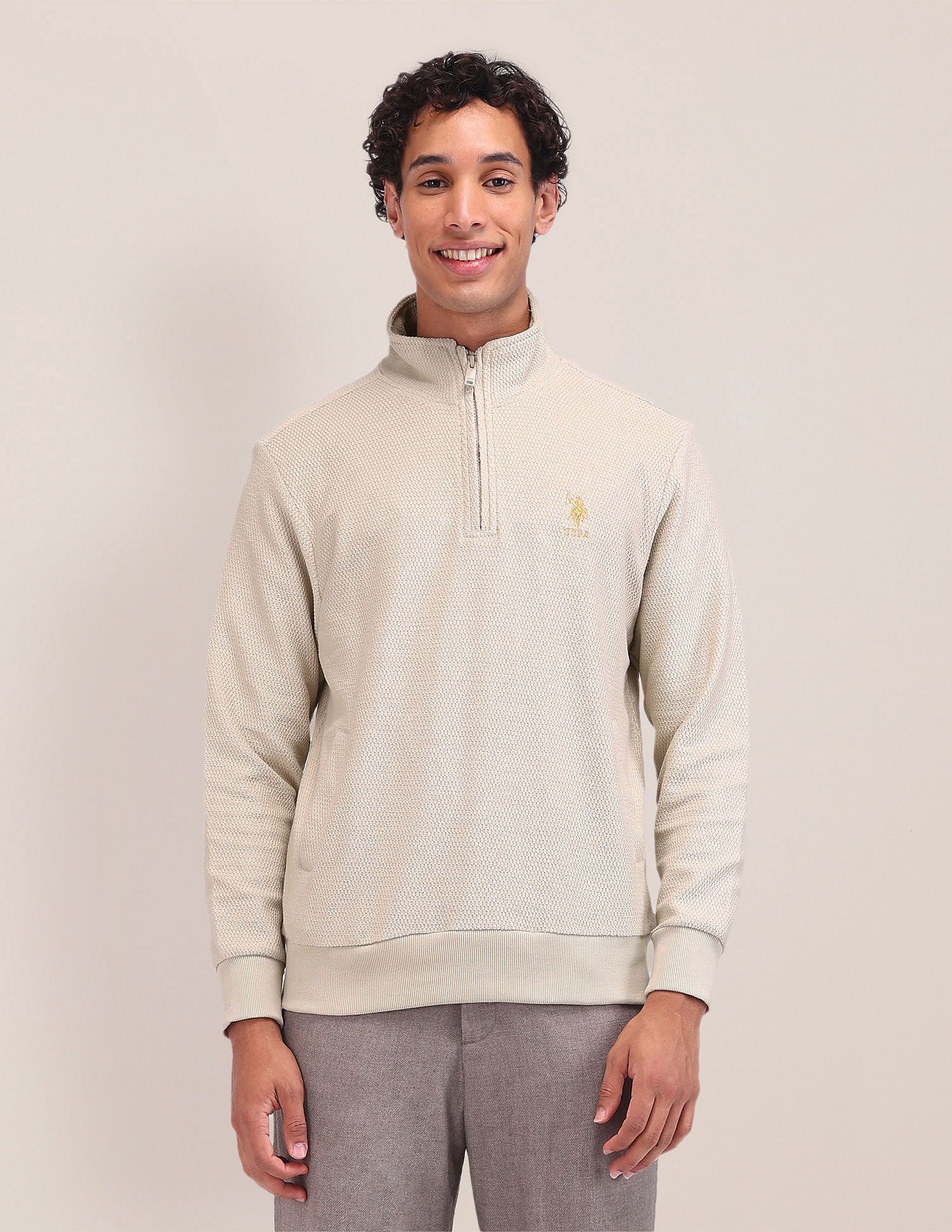 Regular fit Solid Sweatshirt Beige - U.S. Polo Assn. India | Large