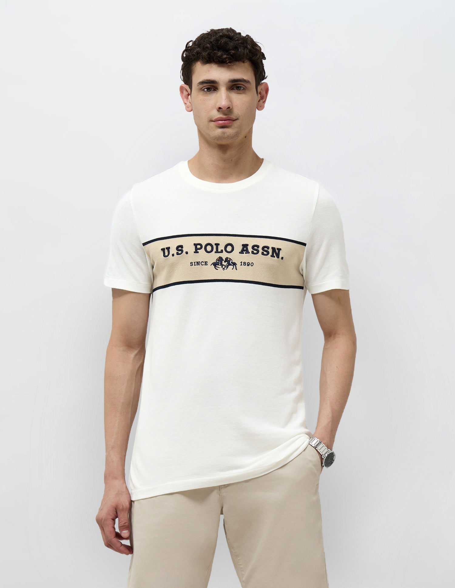 Brand Embroidered Regular Fit T-Shirt Off White - U.S. POLO ASSN. | Large