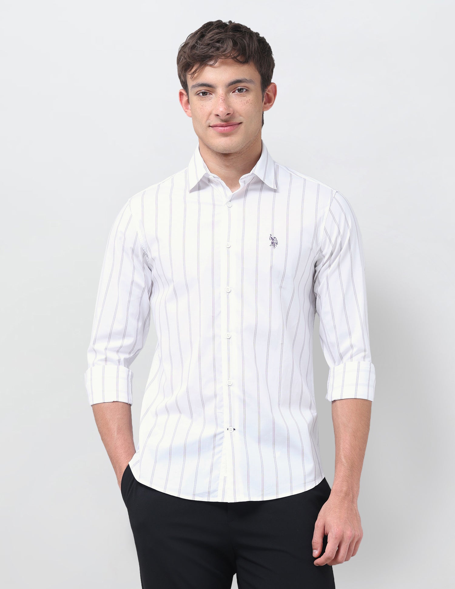 Vertical Striped Poplin Shirt Purple - U.S. Polo Assn. India | Large