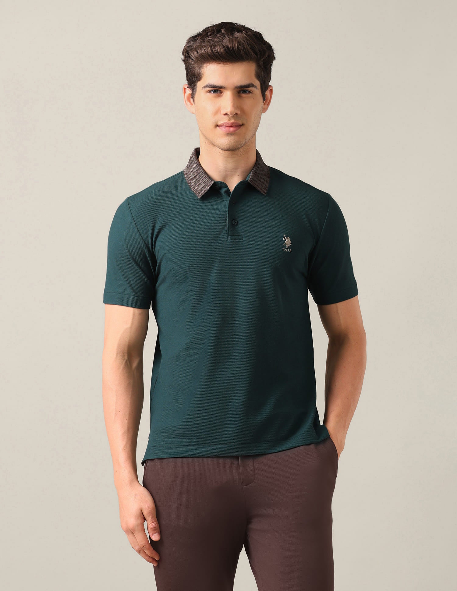 Solid Slim Fit Polo Shirt Green - U.S. Polo Assn. India | Large