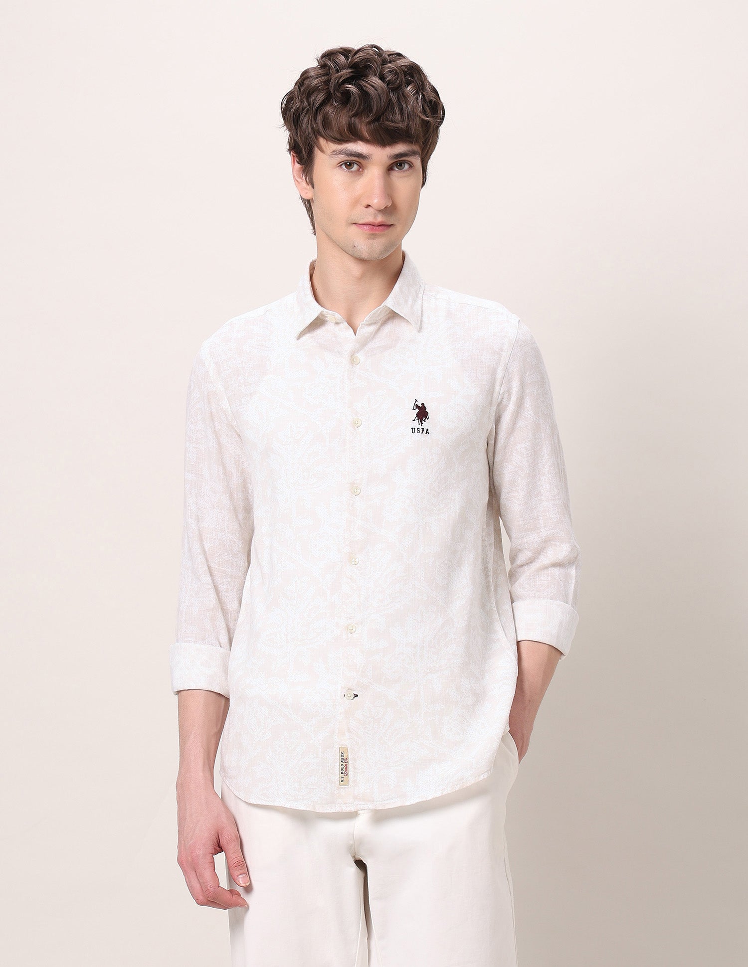 All-Over Printed Regular Fit Shirt Beige - U.S. Polo Assn. India | Large
