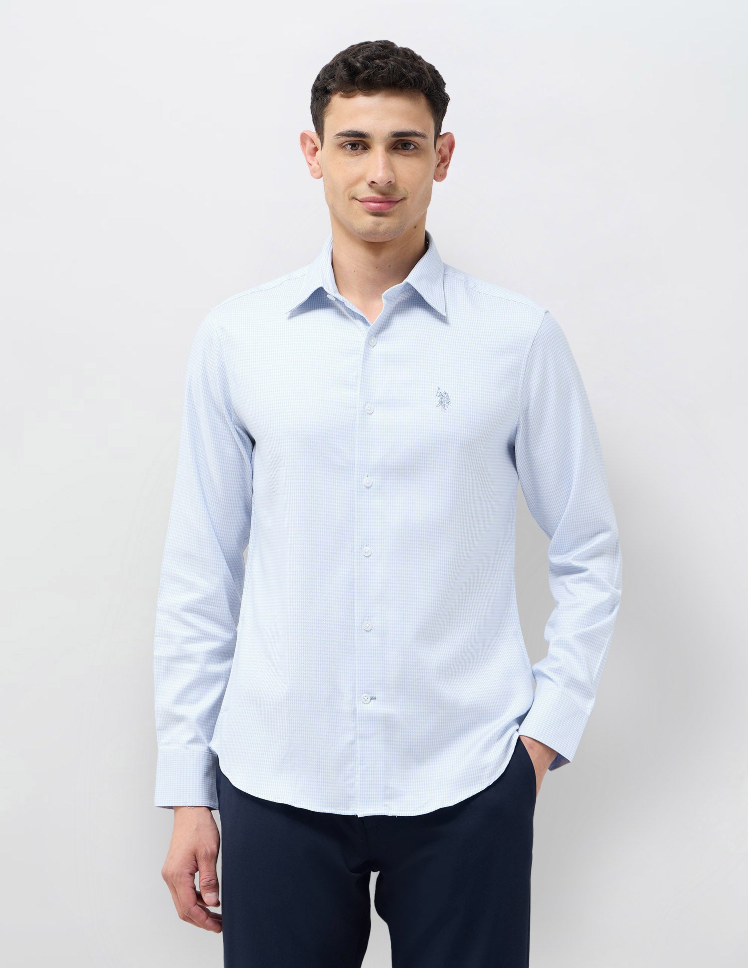 Textured Tailored Fit Shirt Blue - U.S. POLO ASSN. | Large