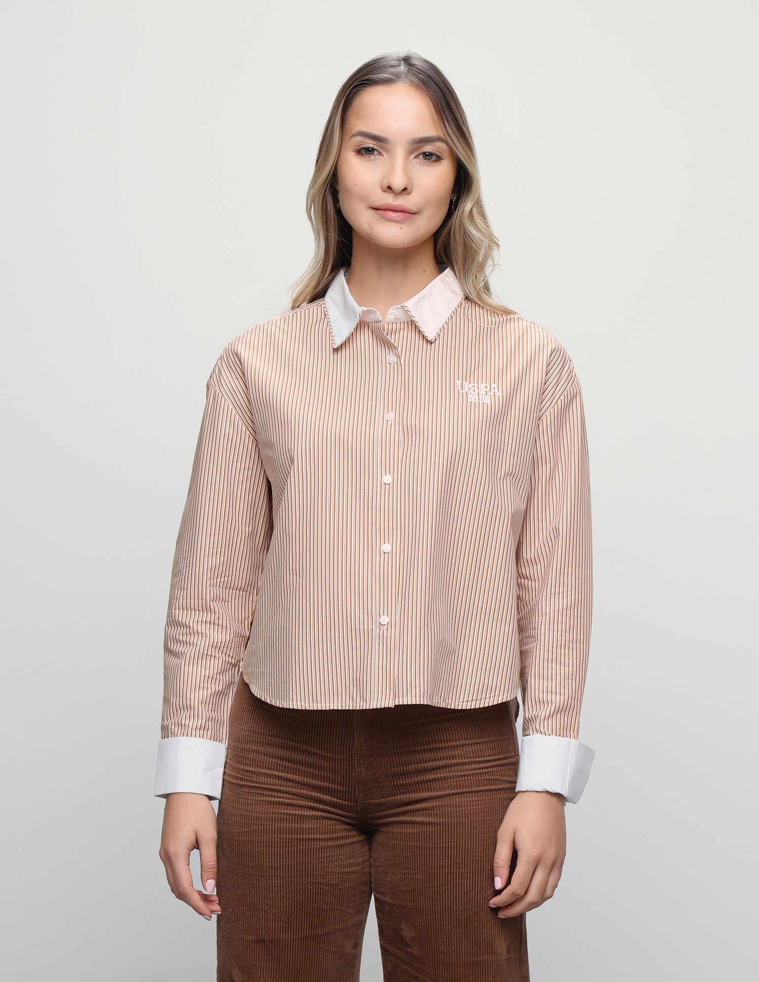 Vertical Striped Cropped Shirt Mustard - U.S. Polo Assn. India | Large
