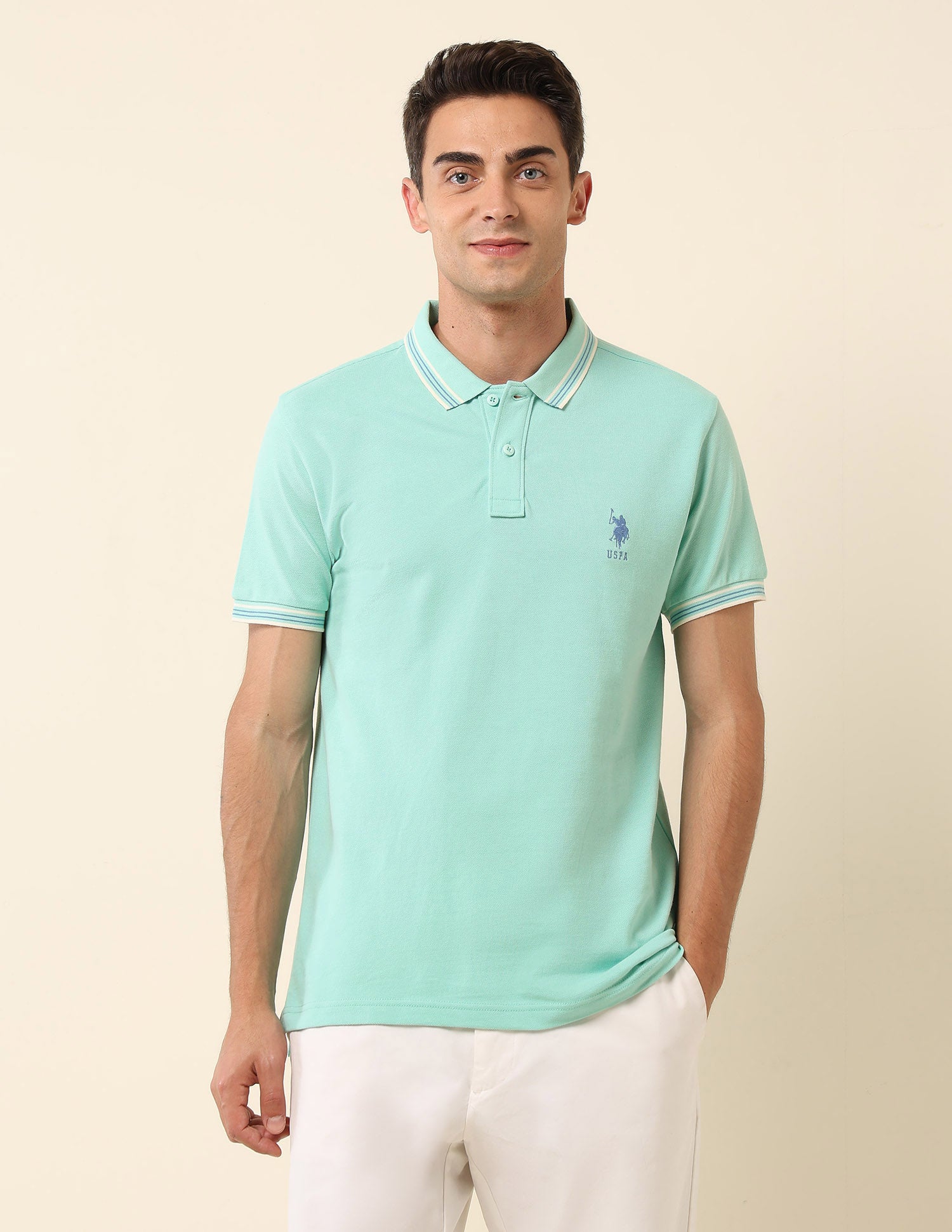 Solid Slim Fit Polo Shirt Mint Green - U.S. Polo Assn. India | Large