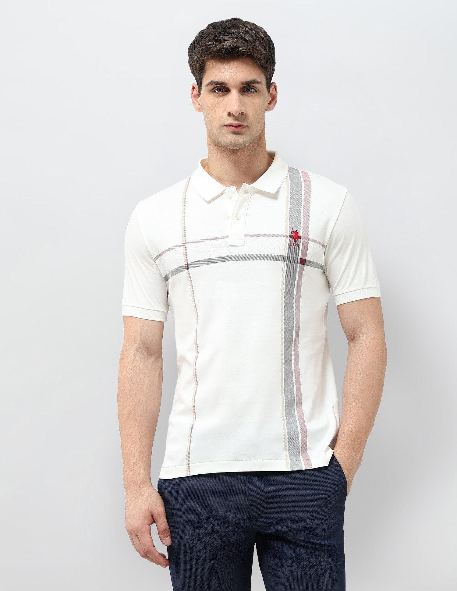 Vertical Striped Regular Fit Polo Shirt Off White - U.S. POLO ASSN. | Large