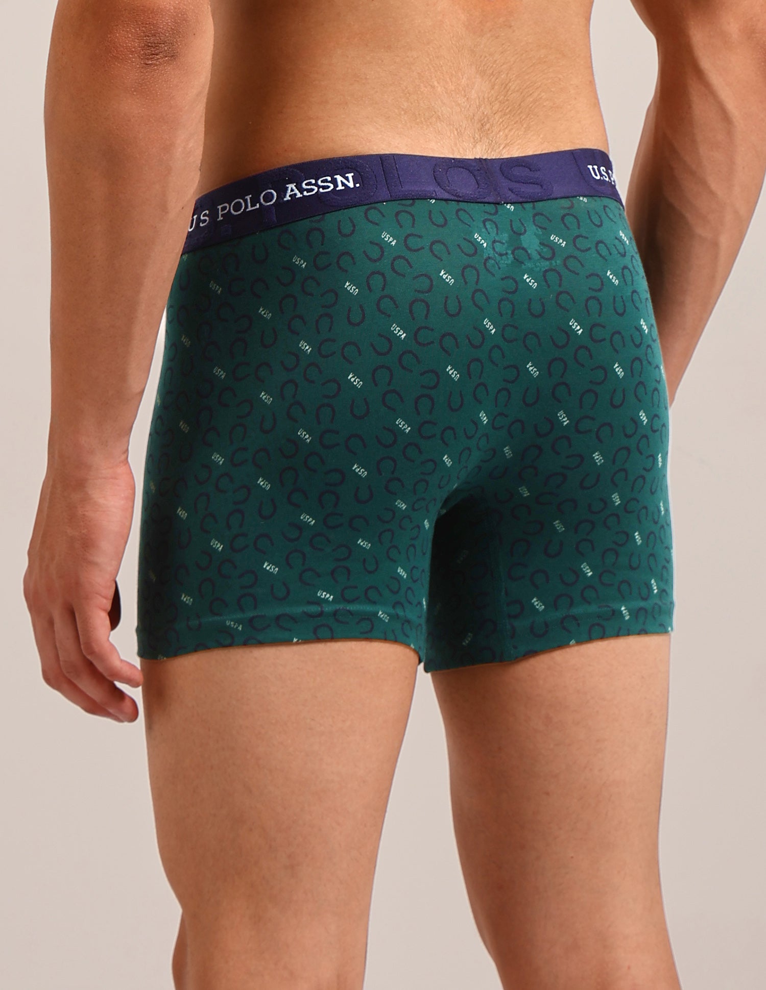 Printed Cotton Stretch Essential OET22 Long Trunk - Pack Of 2 Bistro Green/Oceana - U.S. Polo Assn. India | Large