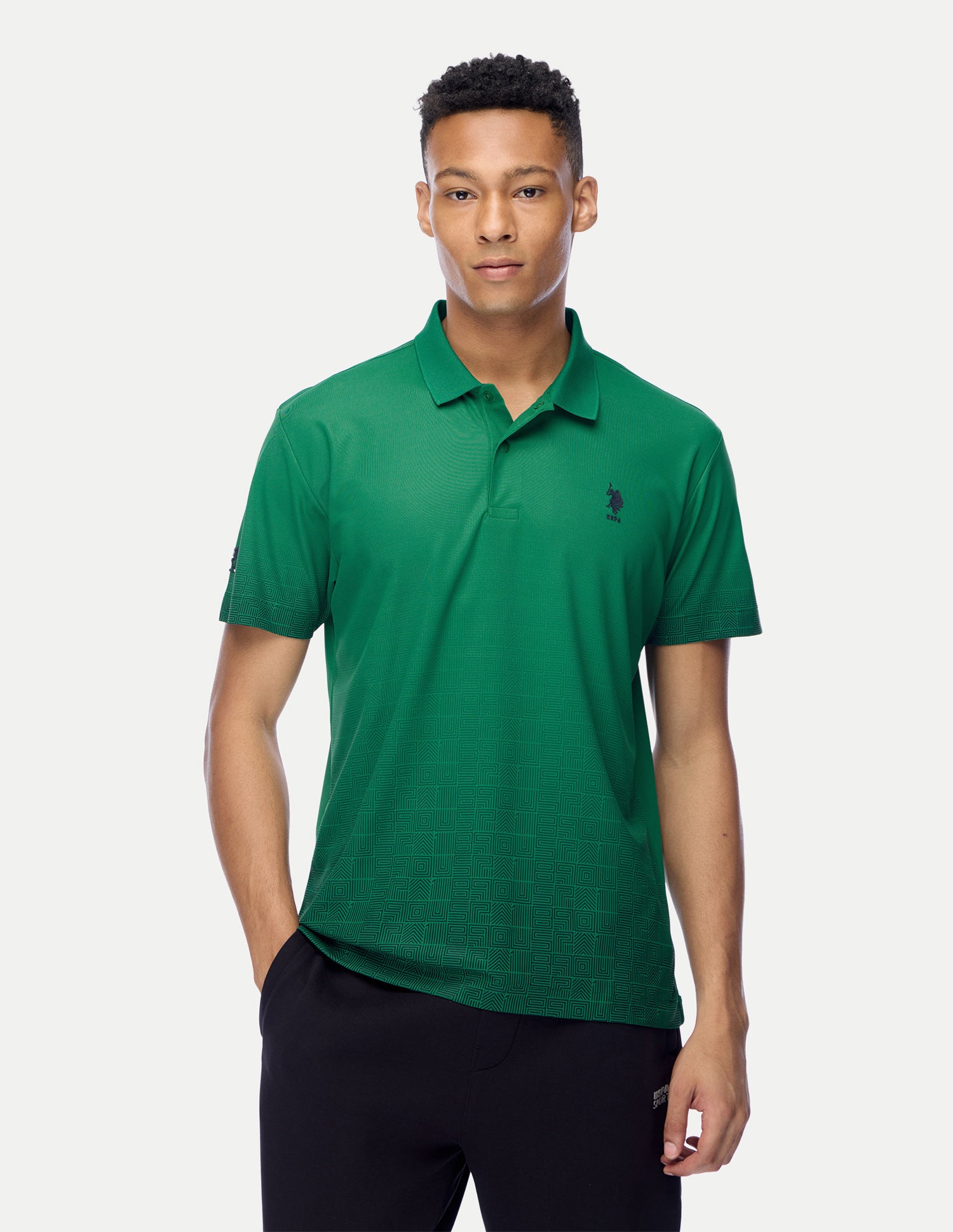 Geometric Printed Regular Fit Active Polo Shirt Green - U.S. Polo Assn. India | Large