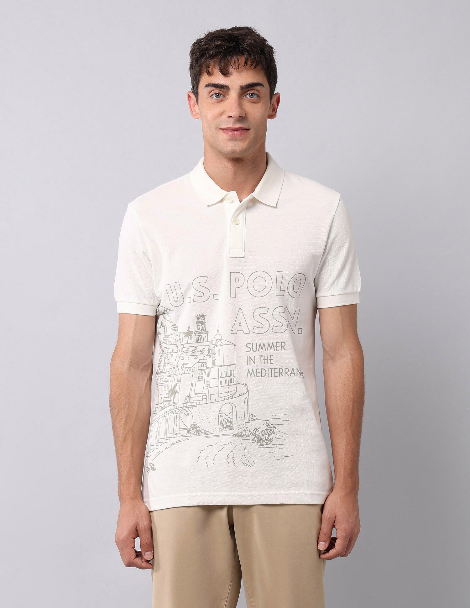 Graphic Printed Muscle Fit Polo Shirt Ivory - U.S. POLO ASSN. | Large