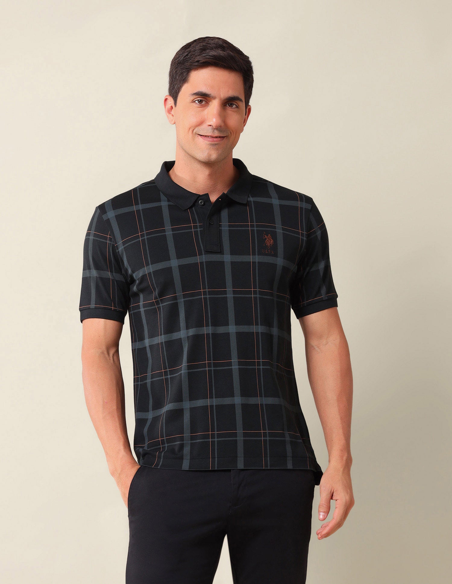 Checked Slim Fit Polo Shirt Black - U.S. Polo Assn. India | Large