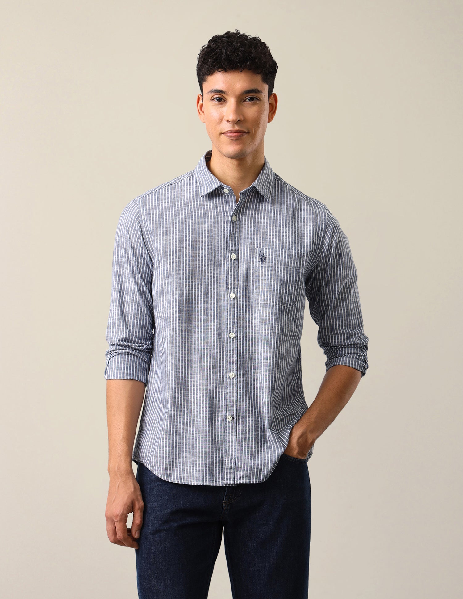 Vertical Striped Regular Fit Shirt Navy - U.S. Polo Assn. India | Large