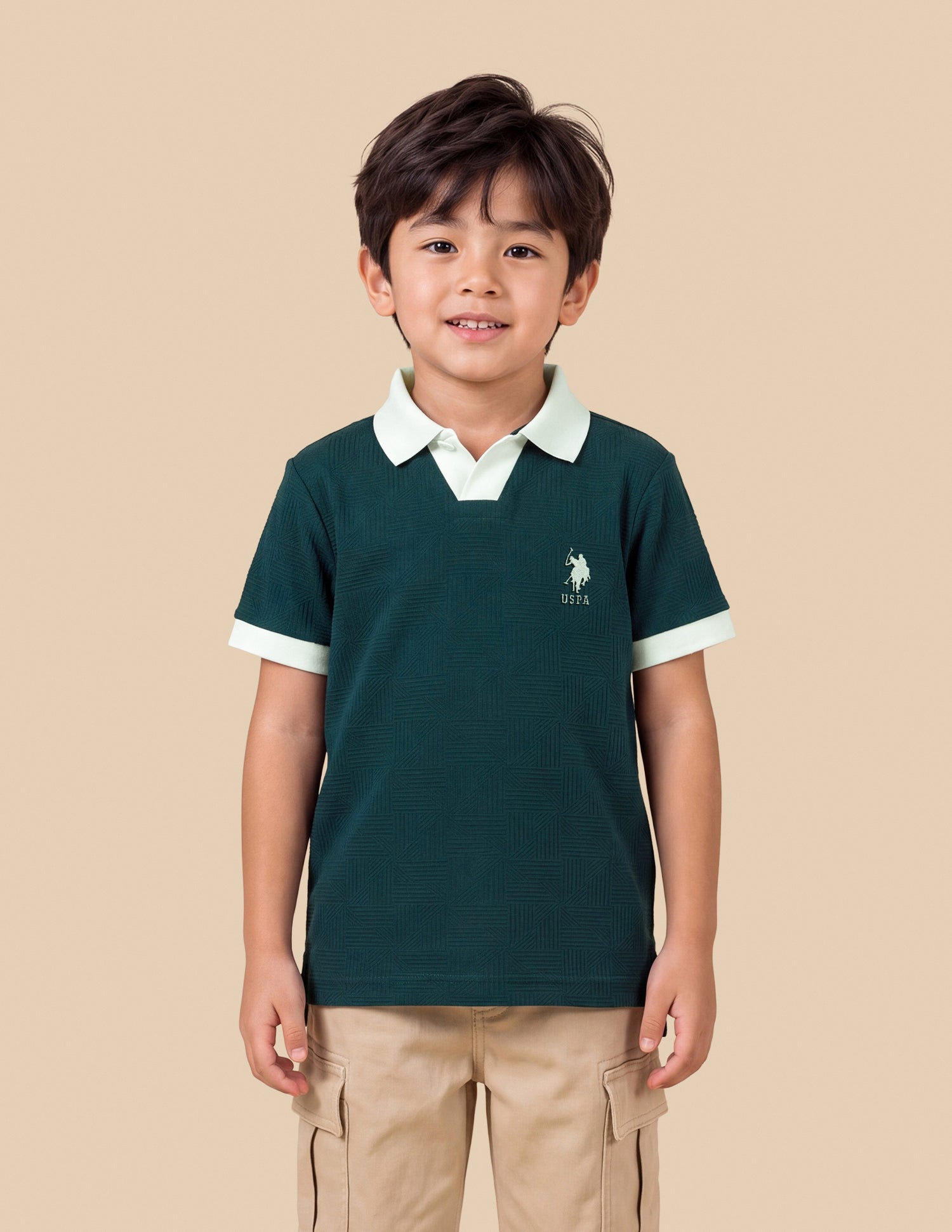 Self Design Geometric Regular Fit Polo Shirt Teal - U.S. Polo Assn. India | Large
